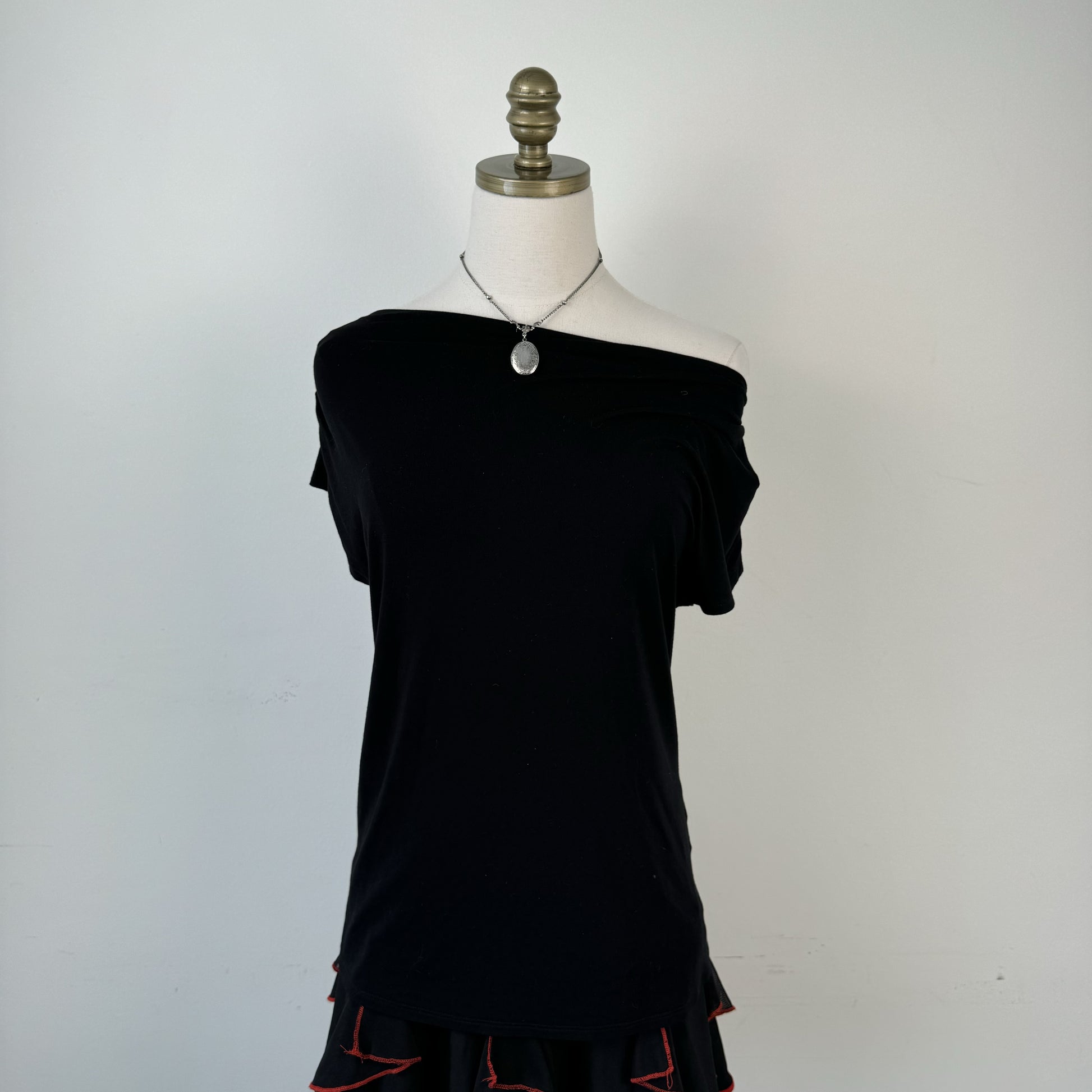 Black Off Shoulder Cowl Neck Short Sleeve Top – view 1