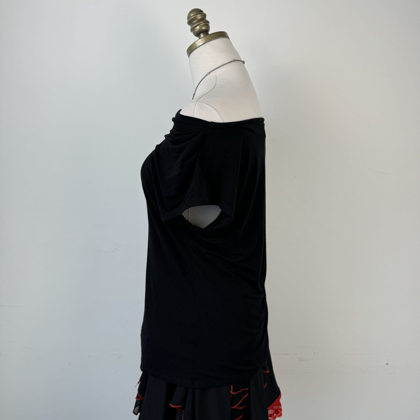 Black Off Shoulder Cowl Neck Short Sleeve Top – view 5