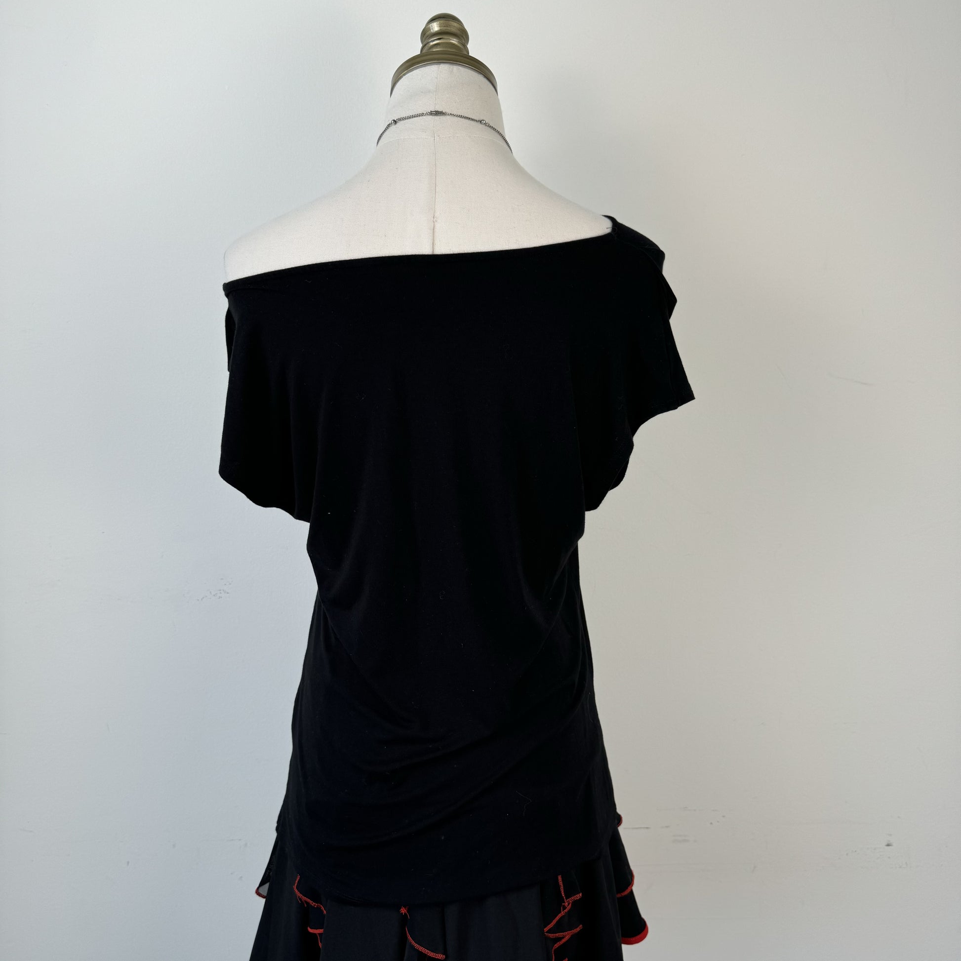 Black Off Shoulder Cowl Neck Short Sleeve Top – view 6