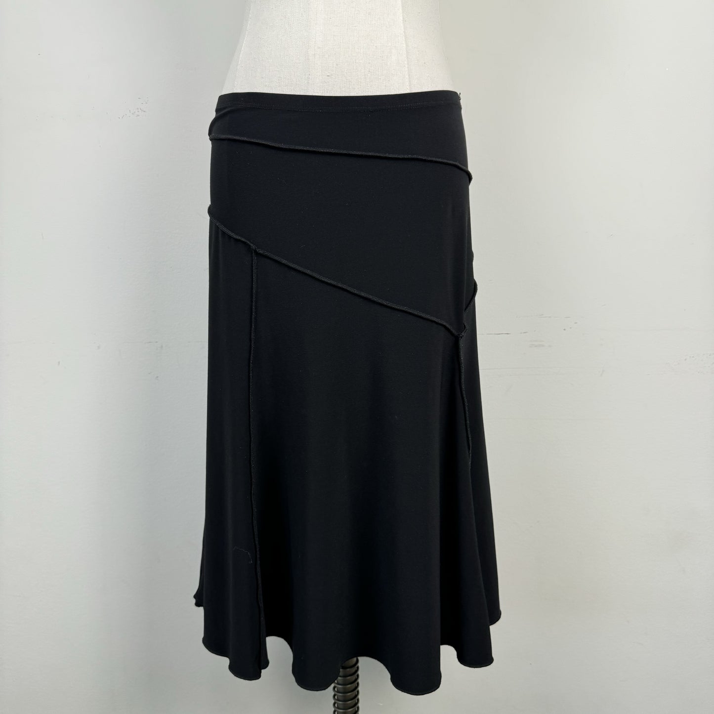 Vintage Black Contrast Stitch Flared Midi Skirt – view 1