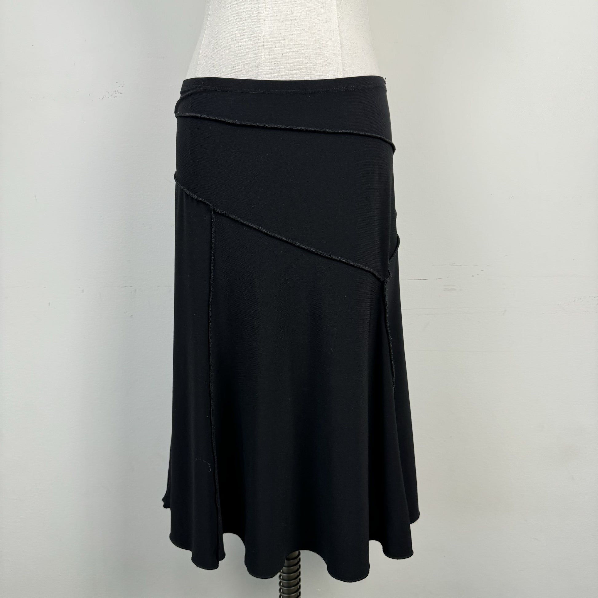 Vintage Black Contrast Stitch Flared Midi Skirt – view 1