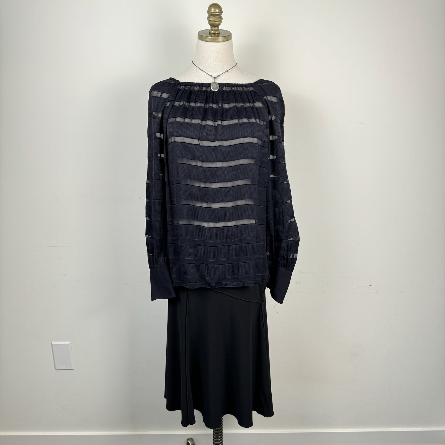 Black Chiffon Boat Neck Blouse – view 2