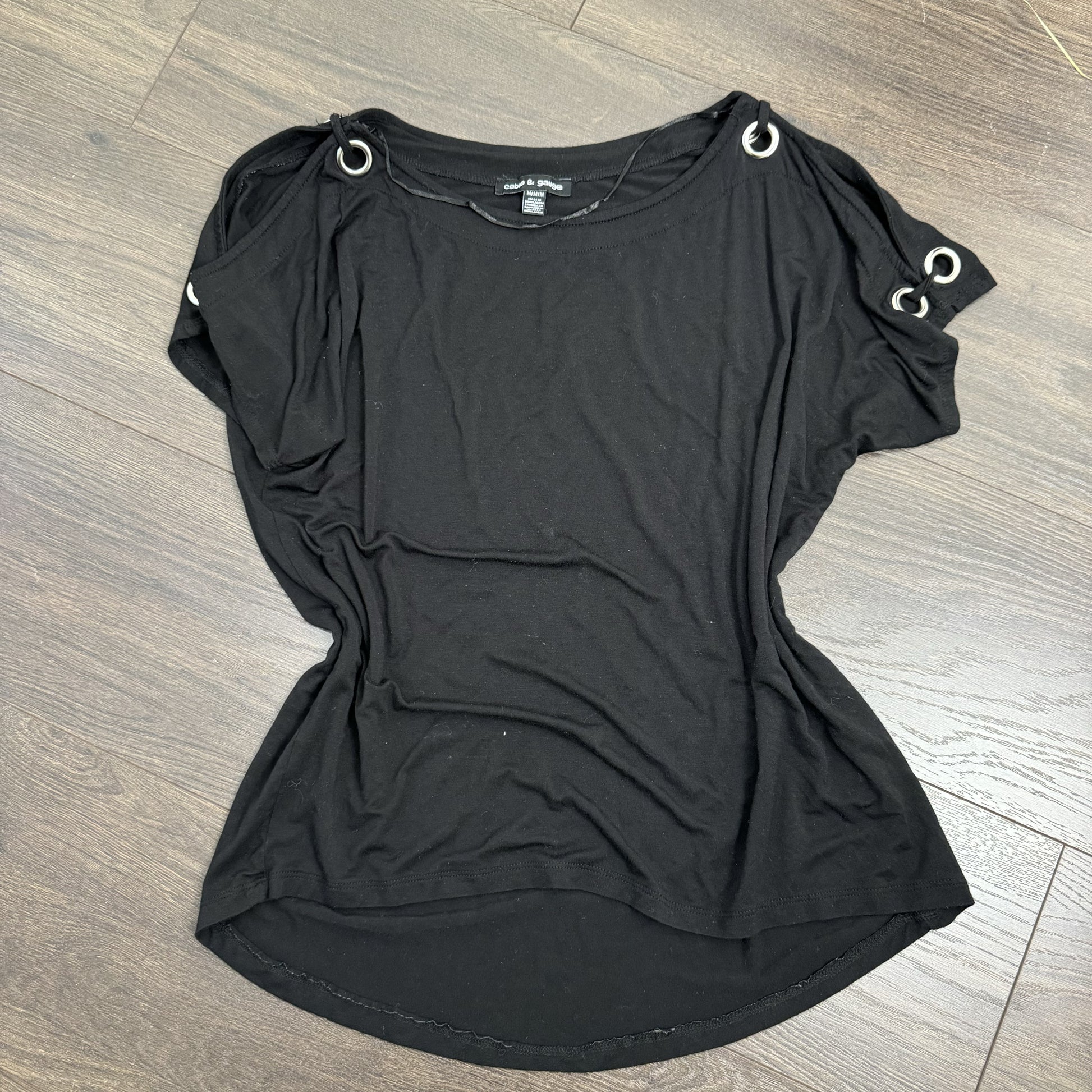 Black Off Shoulder Draped Top with Silver Eyelet Detail – view 6