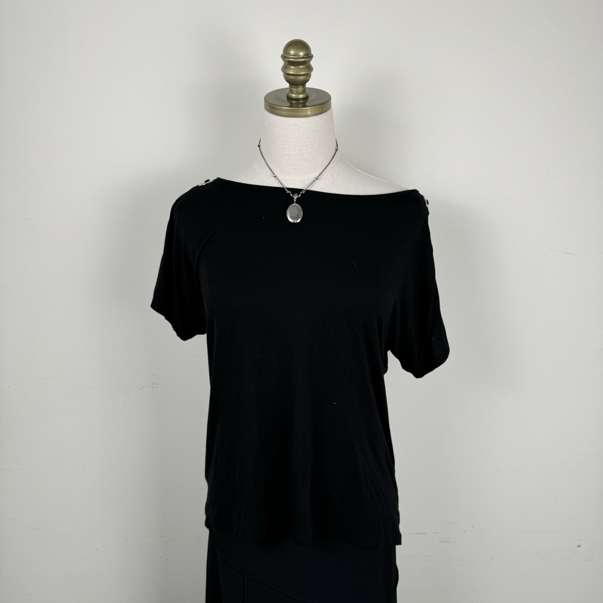 Black Off Shoulder Draped Top with Silver Eyelet Detail – view 2
