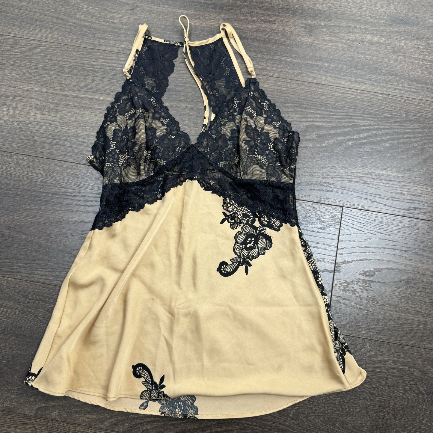 Nude and Black Lace Halter Babydoll Top – view 9
