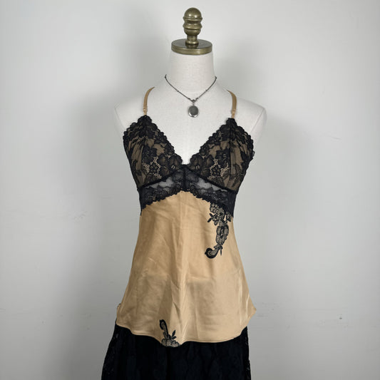 Nude and Black Lace Halter Babydoll Top – view 3