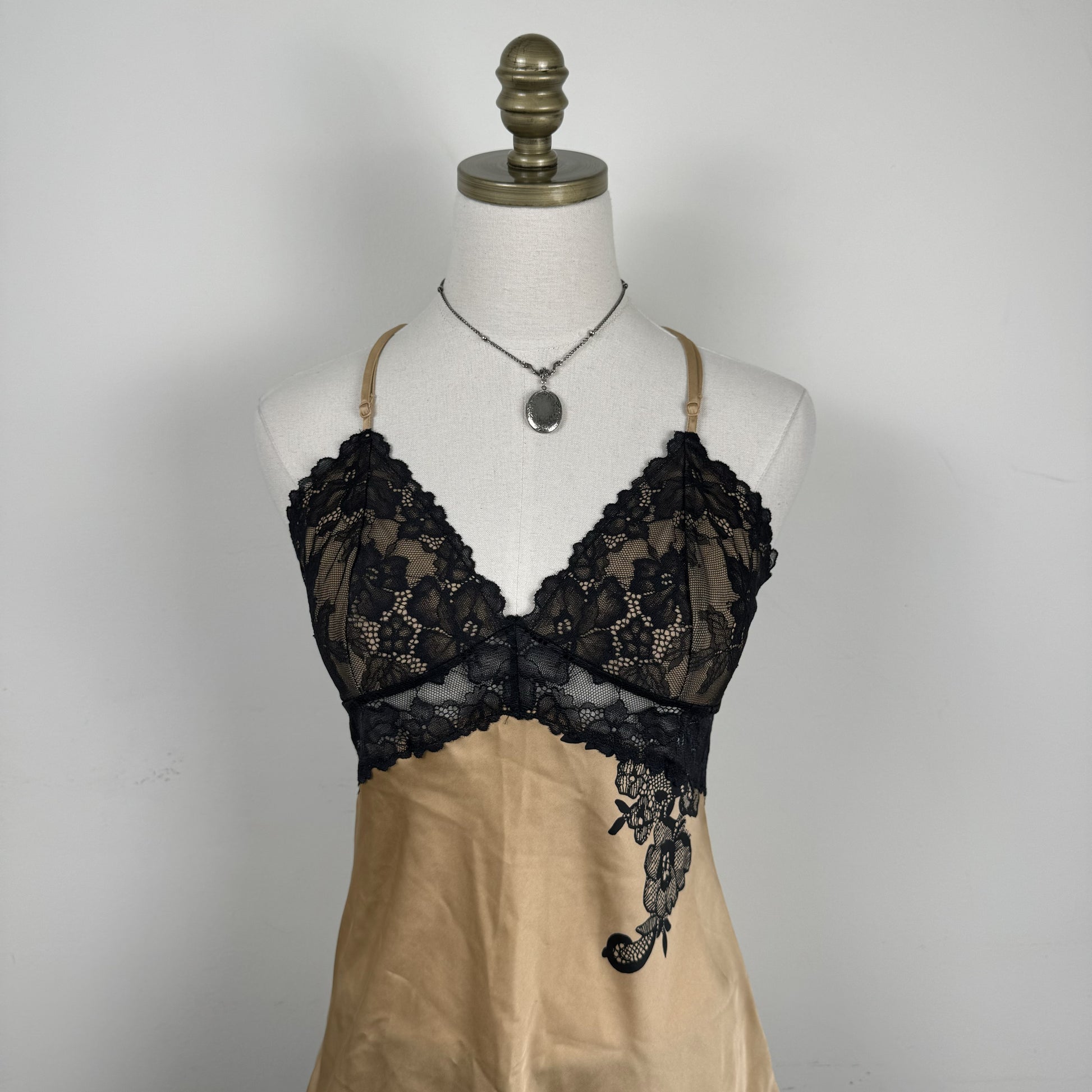 Nude and Black Lace Halter Babydoll Top – view 4