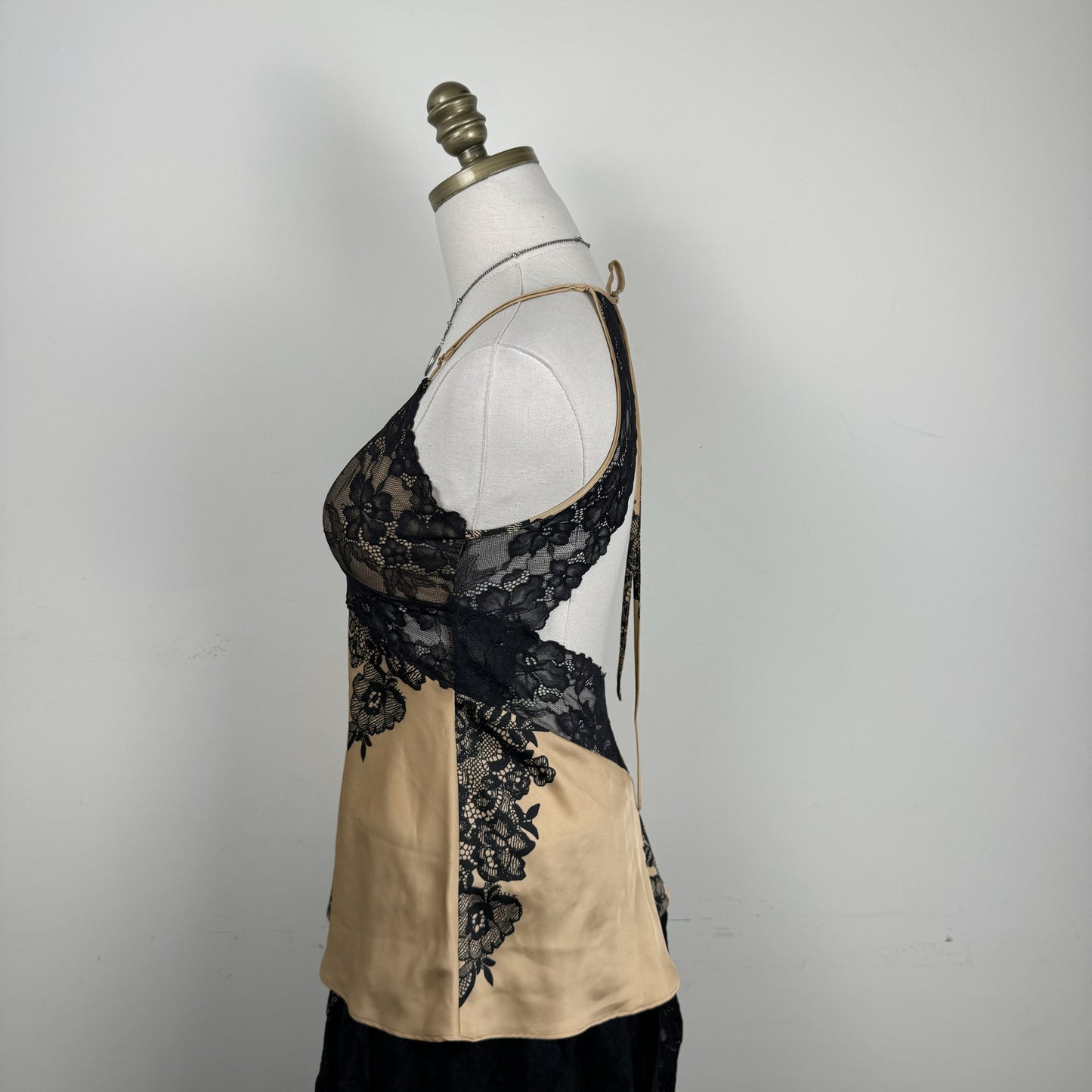 Nude and Black Lace Halter Babydoll Top – view 5