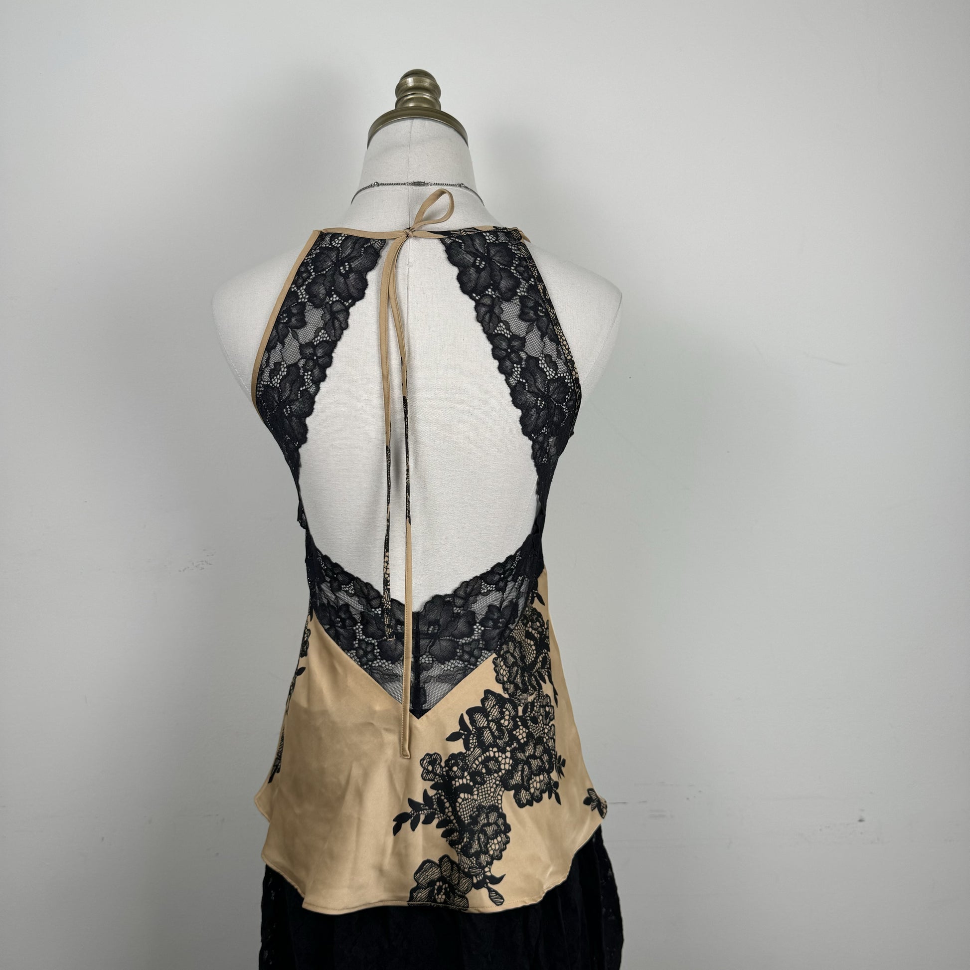 Nude and Black Lace Halter Babydoll Top – view 6