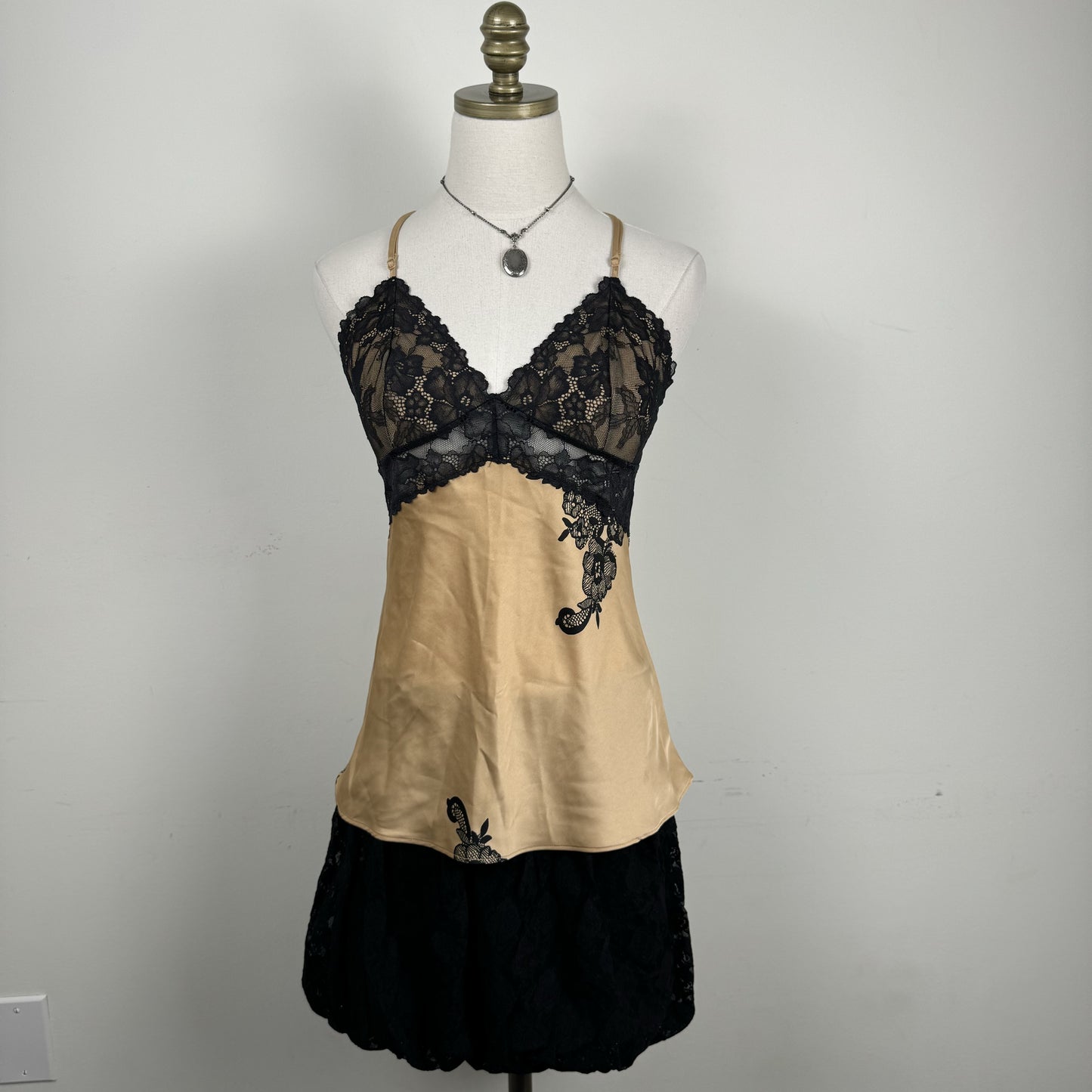 Nude and Black Lace Halter Babydoll Top – view 7