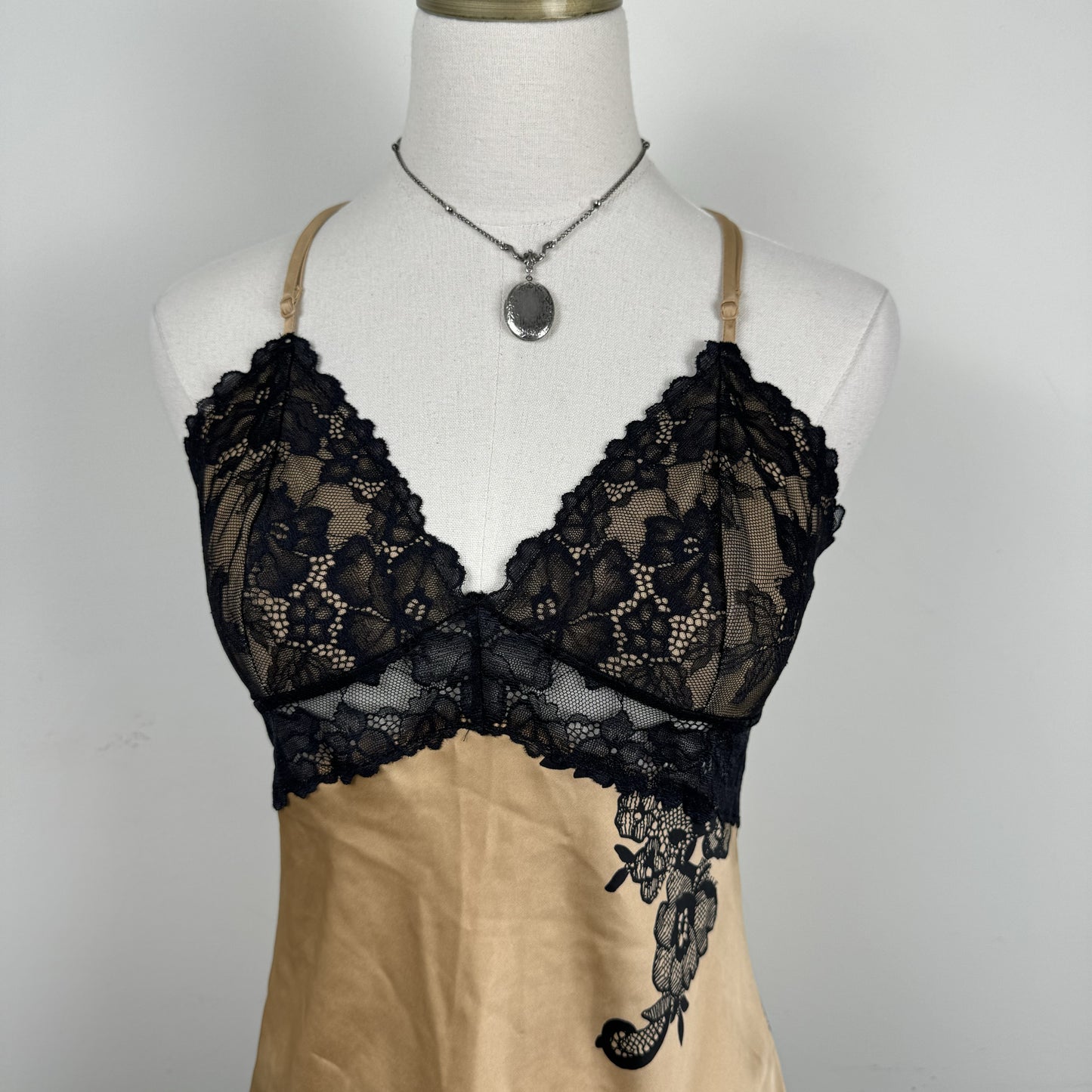 Nude and Black Lace Halter Babydoll Top – view 8