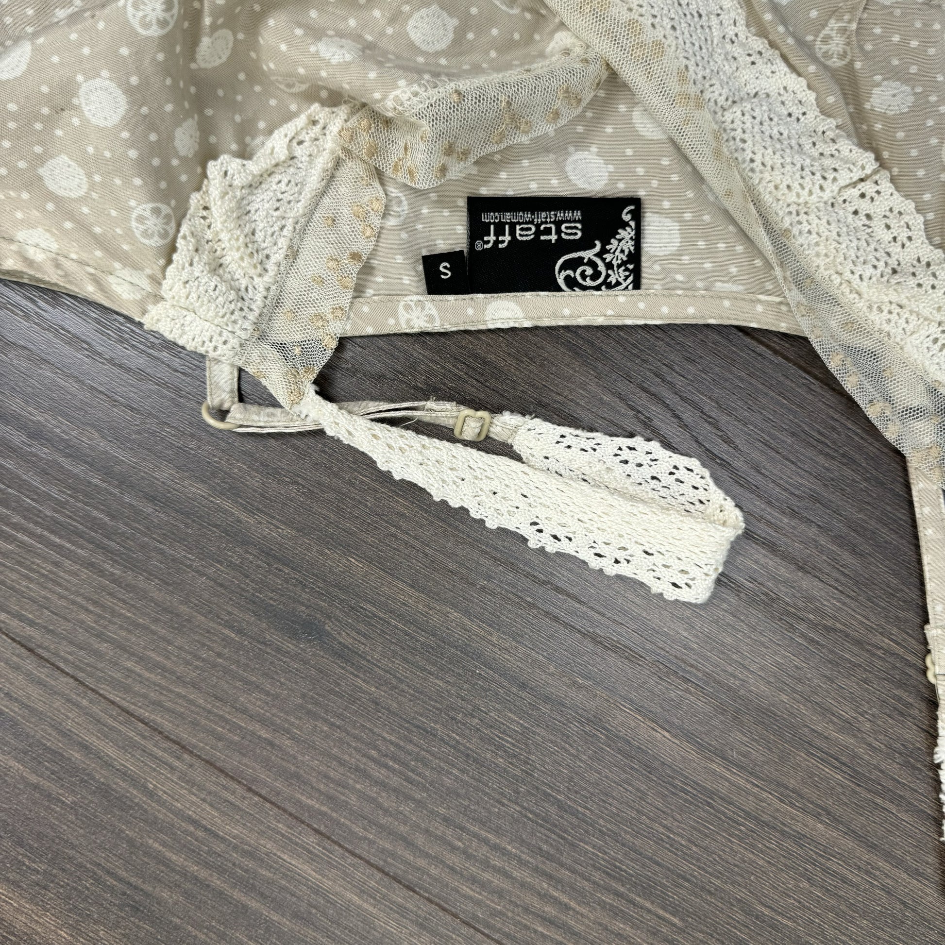 Beige Linen Crochet Mesh Babydoll Cami – view 10