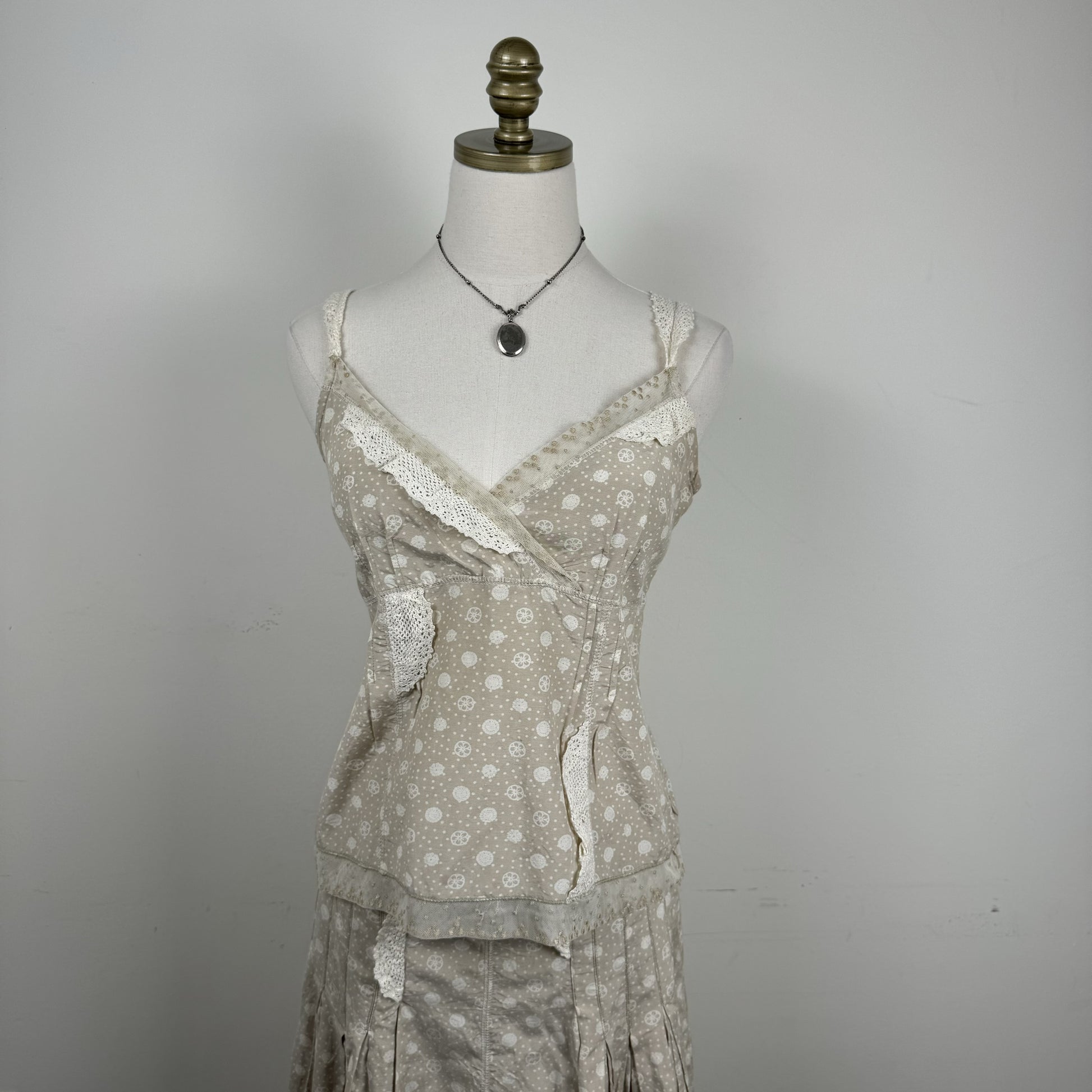 Beige Linen Crochet Mesh Babydoll Cami – view 3