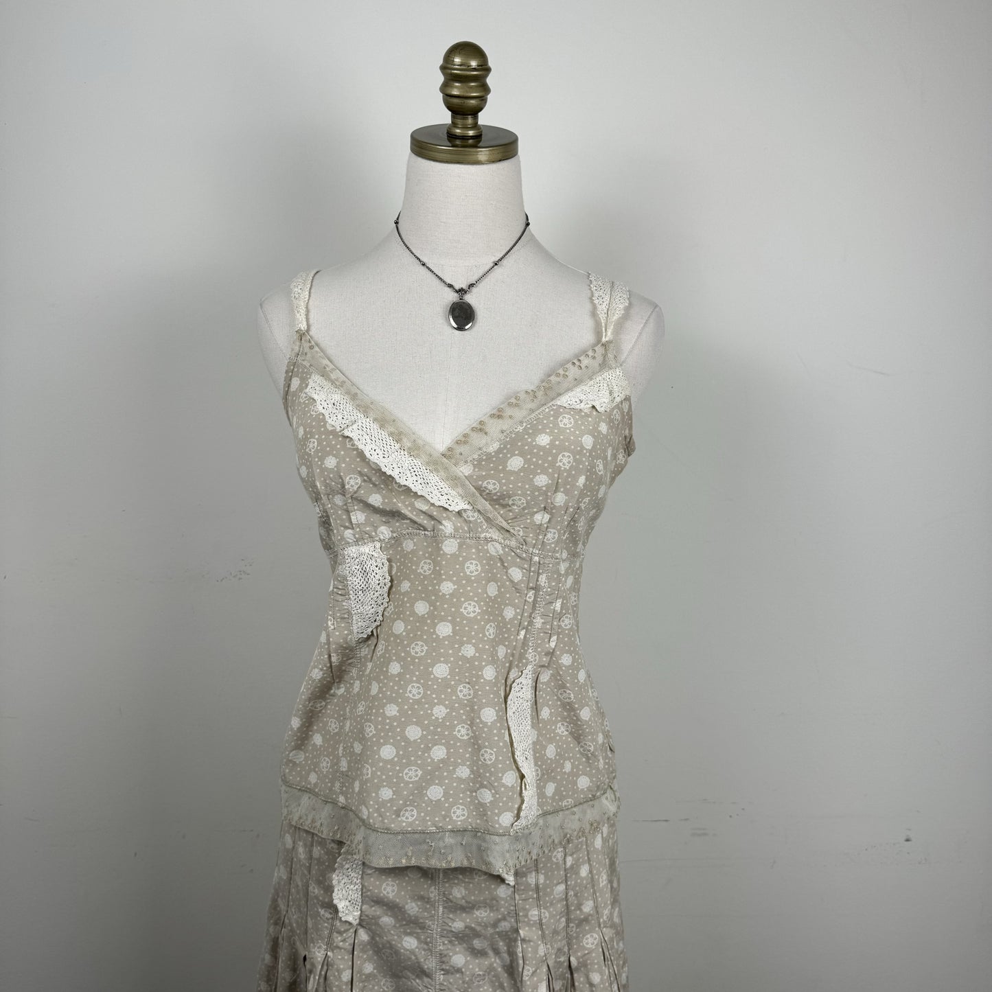 Beige Linen Crochet Mesh Babydoll Cami – view 4