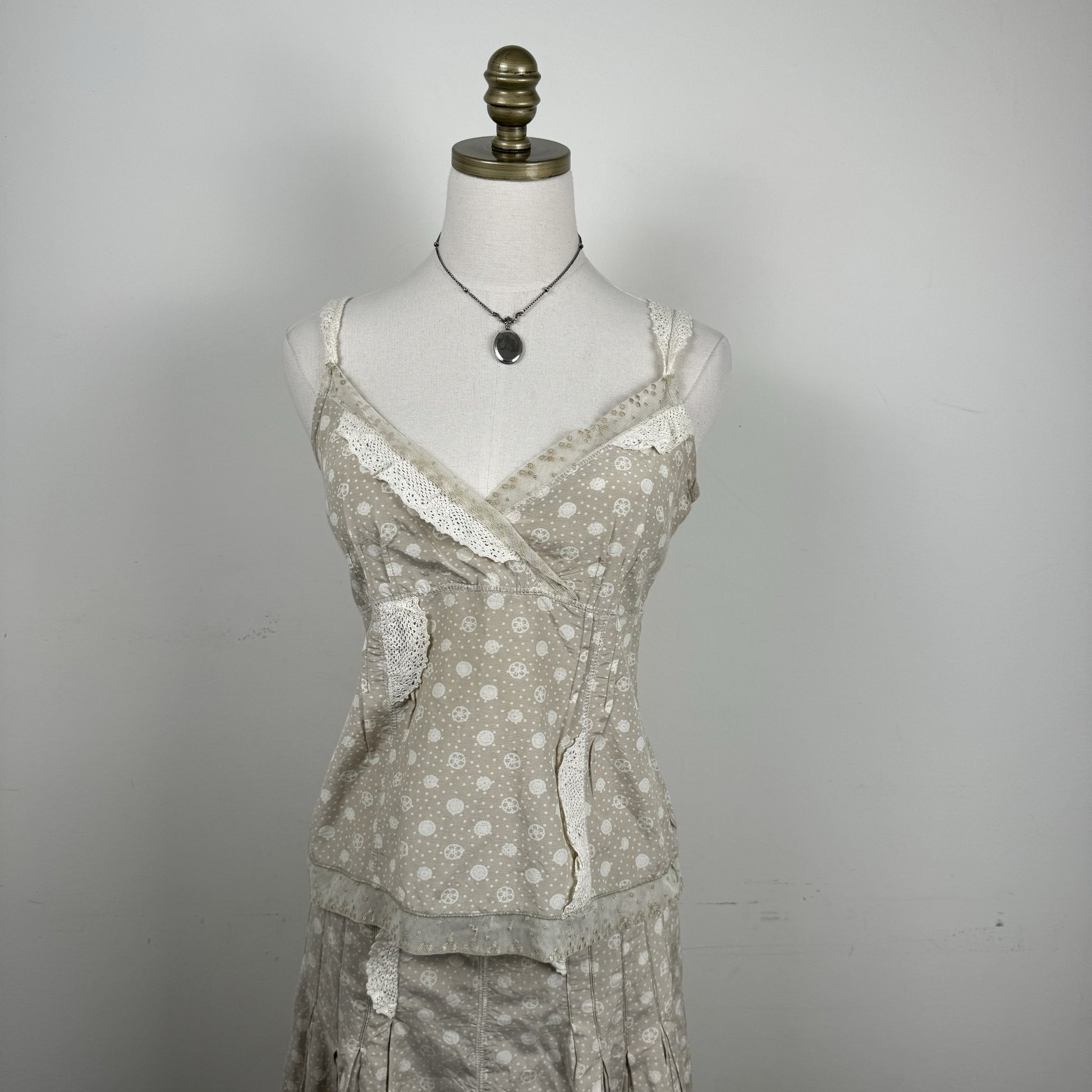 Beige Linen Crochet Mesh Babydoll Cami – view 4