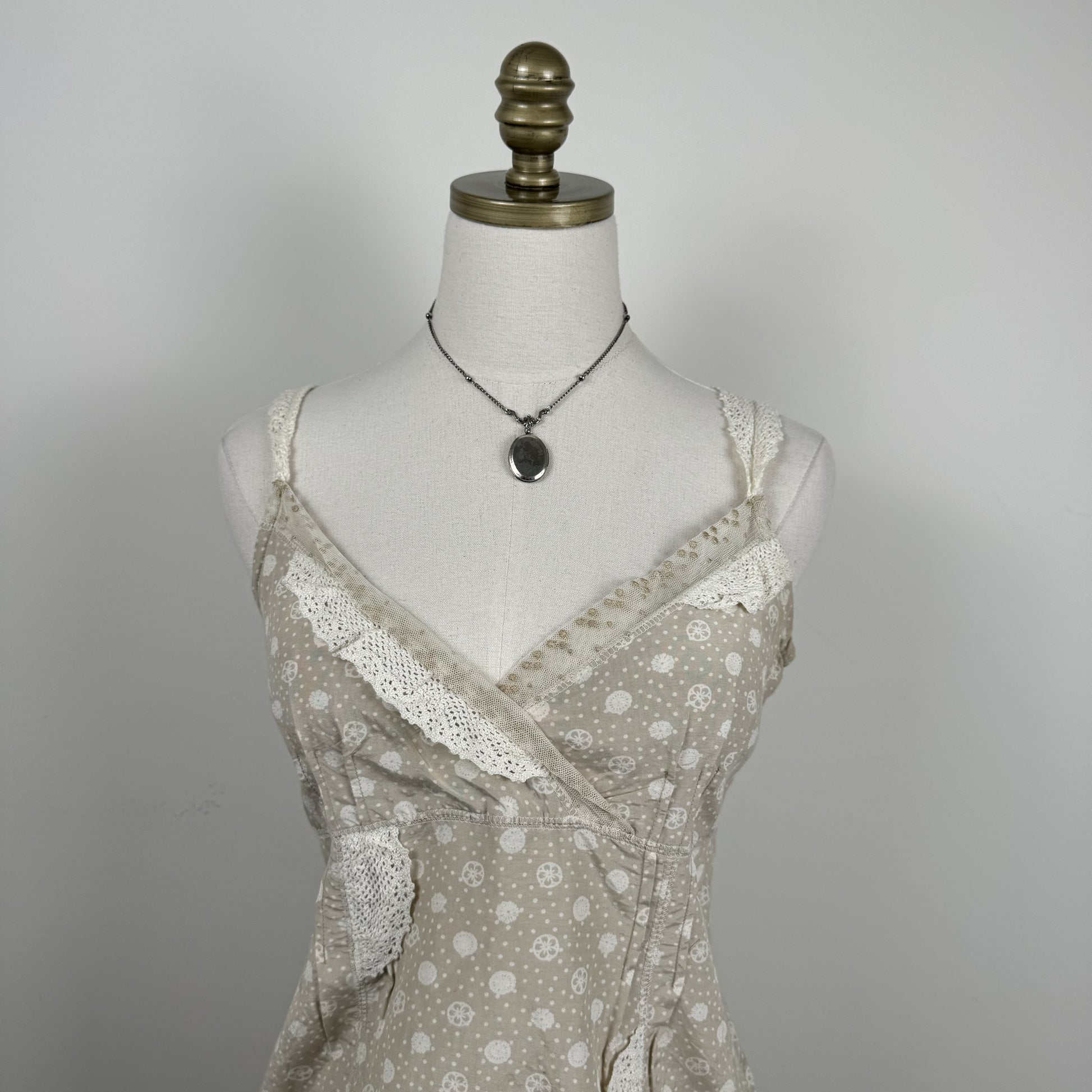 Beige Linen Crochet Mesh Babydoll Cami – view 1