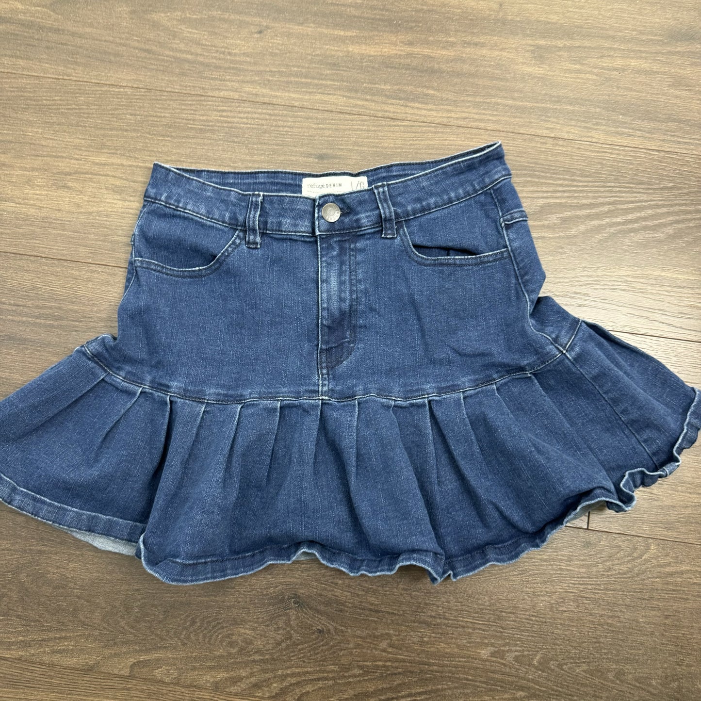 Dark Wash Denim Drop Waist Pleated Mini Skirt – view 7