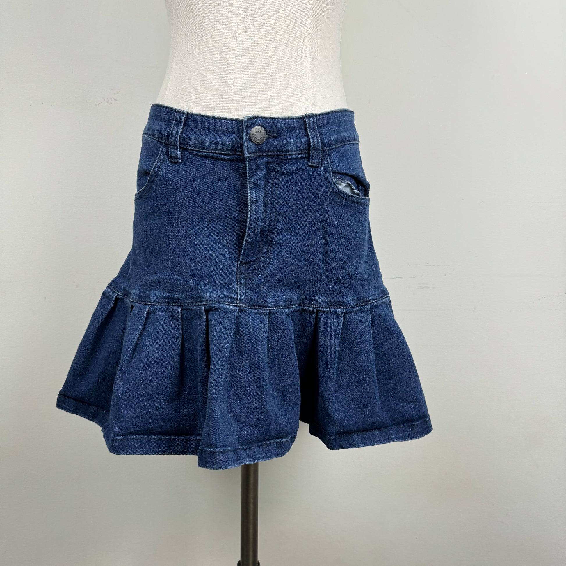 Dark Wash Denim Drop Waist Pleated Mini Skirt – view 1
