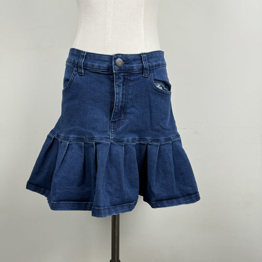 Dark Wash Denim Drop Waist Pleated Mini Skirt – view 1