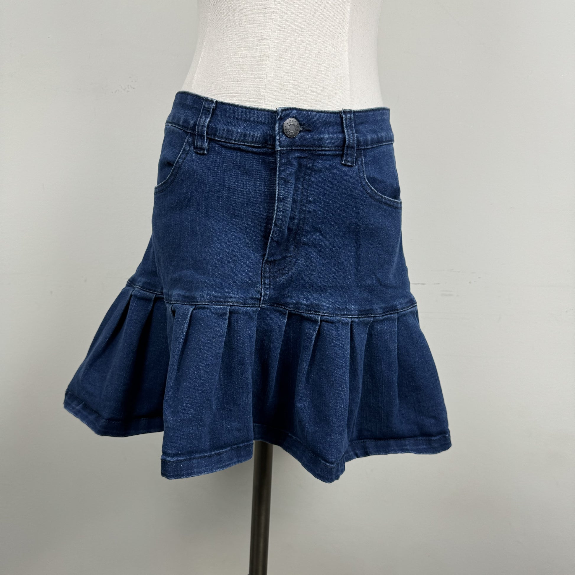 Dark Wash Denim Drop Waist Pleated Mini Skirt – view 2
