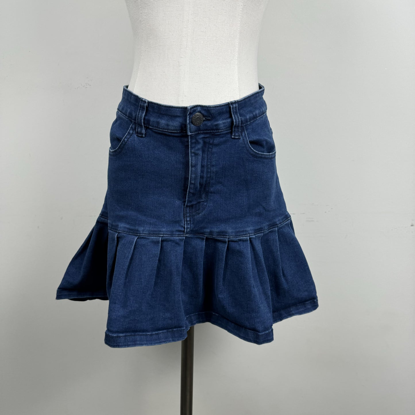 Dark Wash Denim Drop Waist Pleated Mini Skirt – view 3