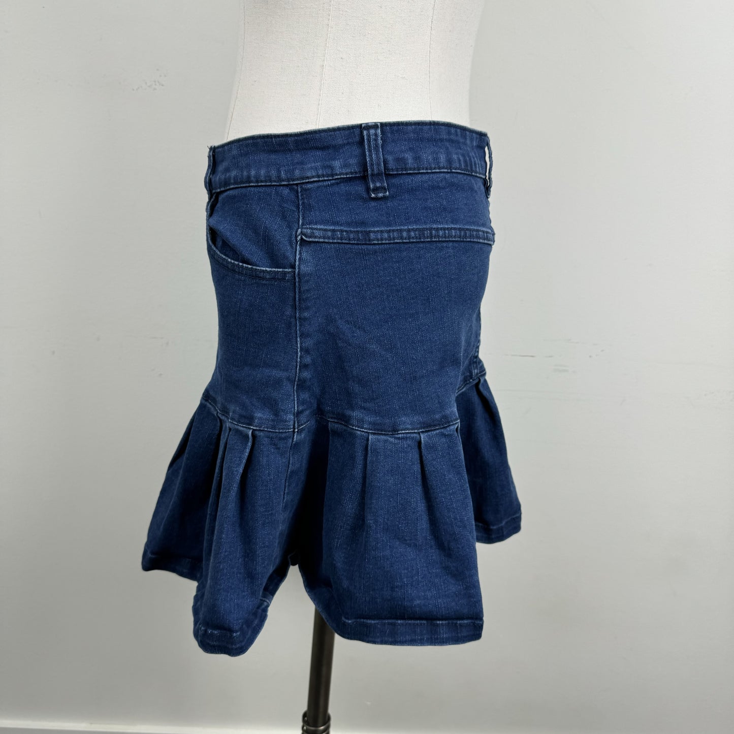 Dark Wash Denim Drop Waist Pleated Mini Skirt – view 4
