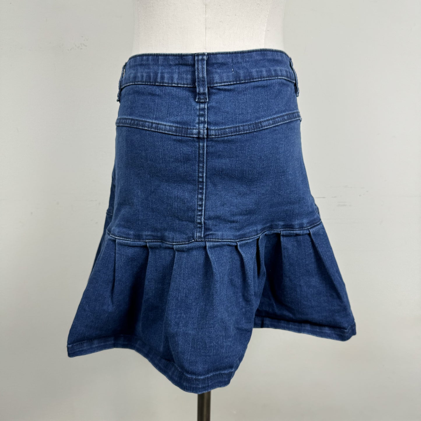 Dark Wash Denim Drop Waist Pleated Mini Skirt – view 5