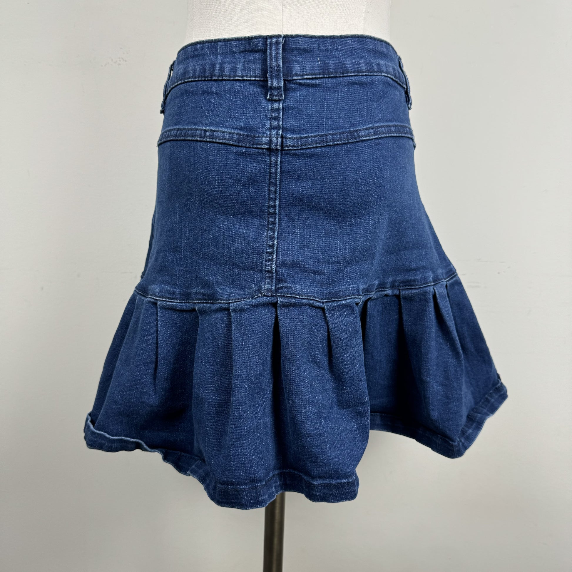 Dark Wash Denim Drop Waist Pleated Mini Skirt – view 6