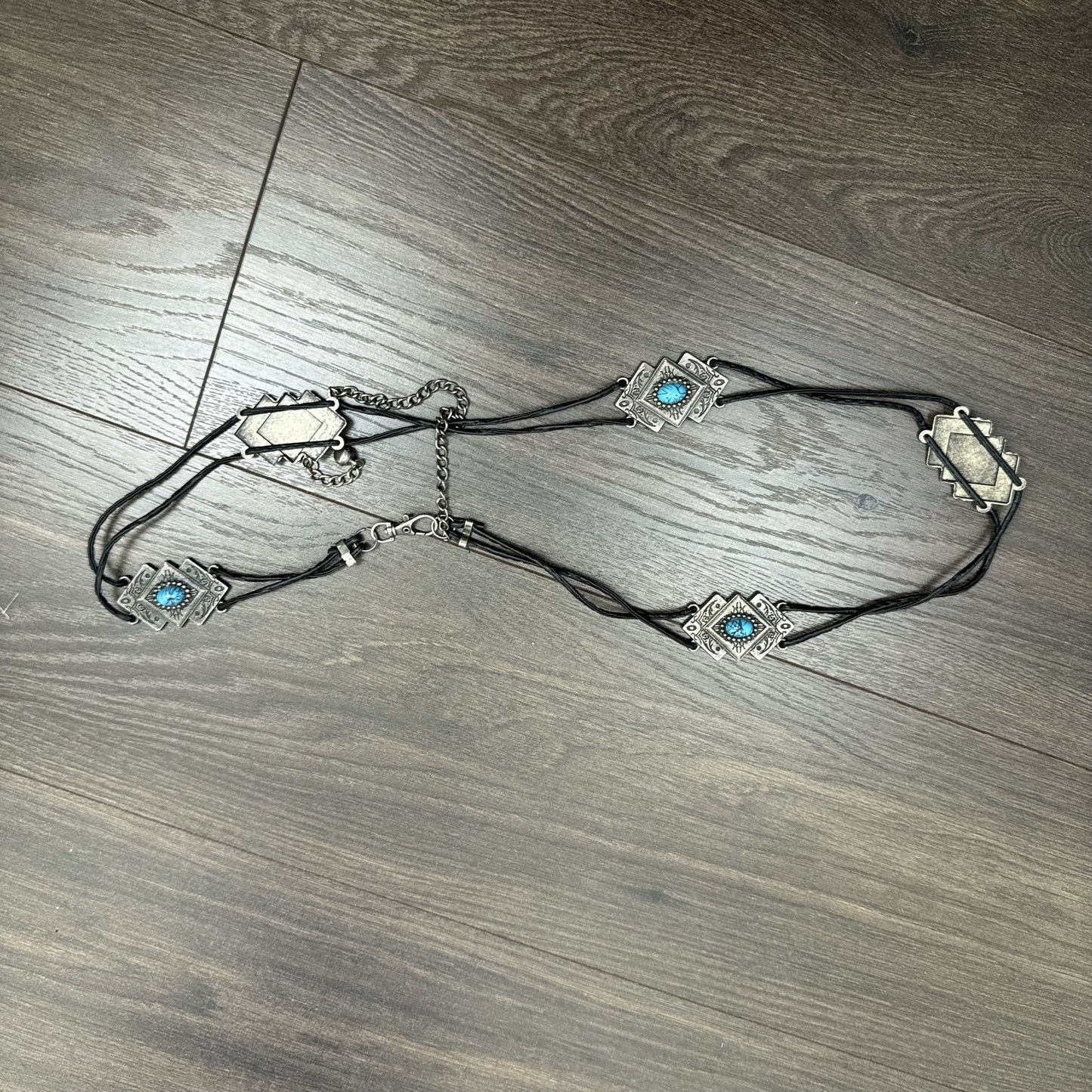 Black Boho Silver Rope Blue Gem Belt – view 6