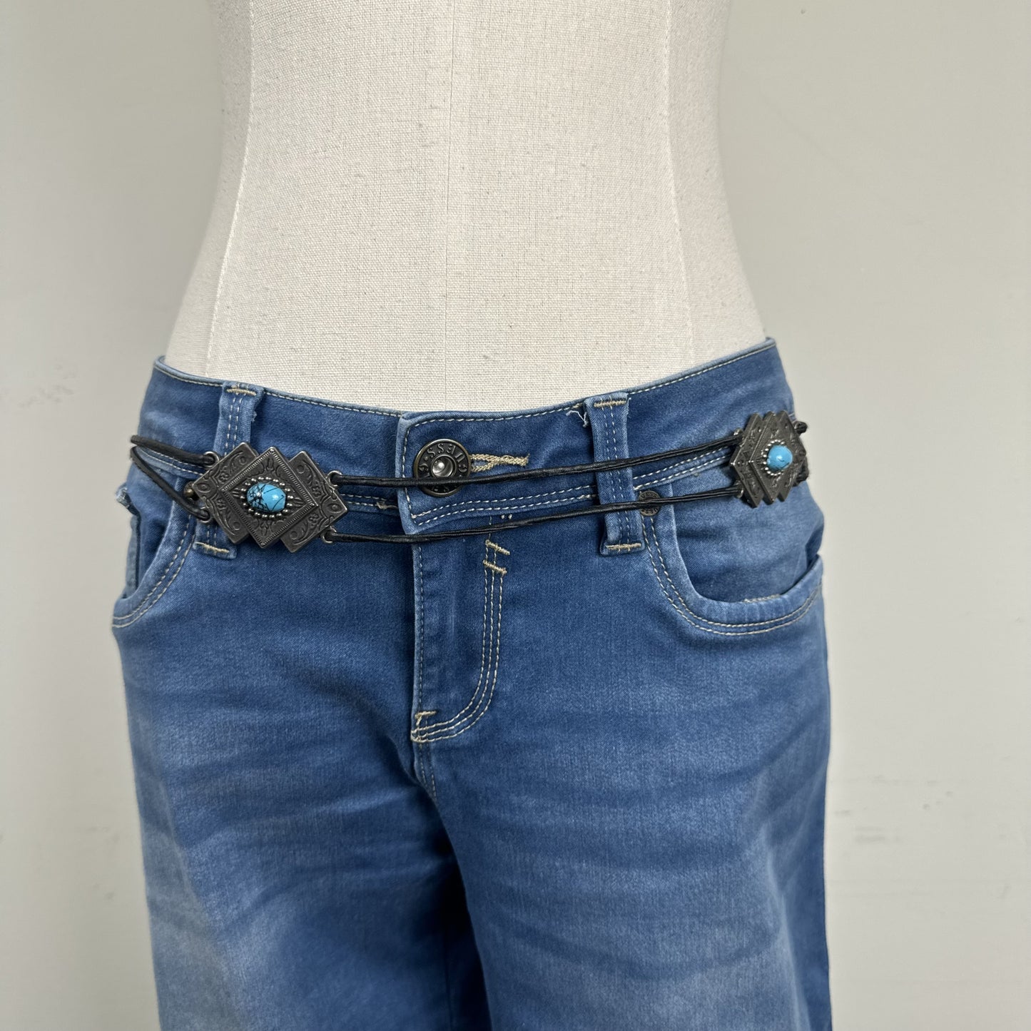 Black Boho Silver Rope Blue Gem Belt – view 2
