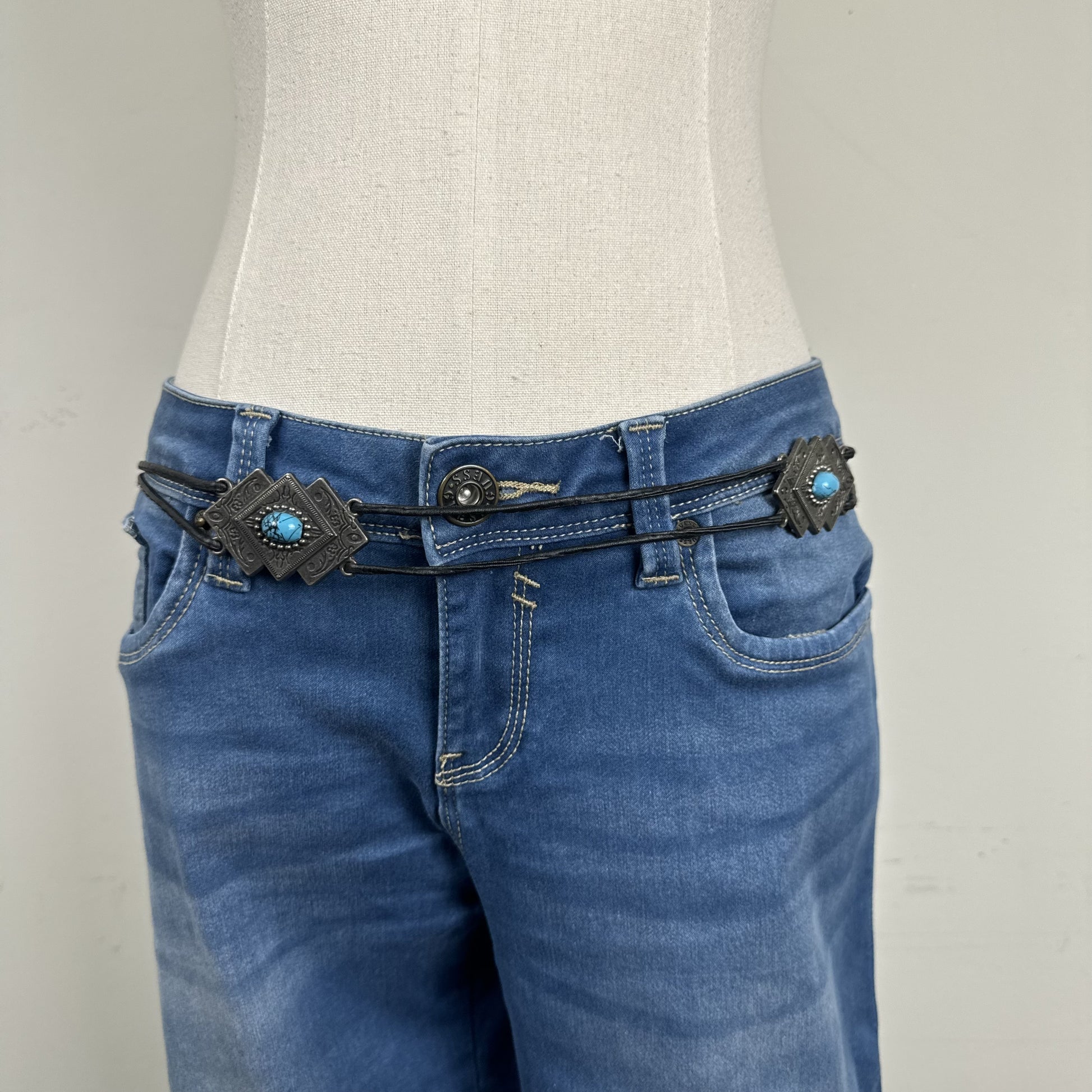 Black Boho Silver Rope Blue Gem Belt – view 2