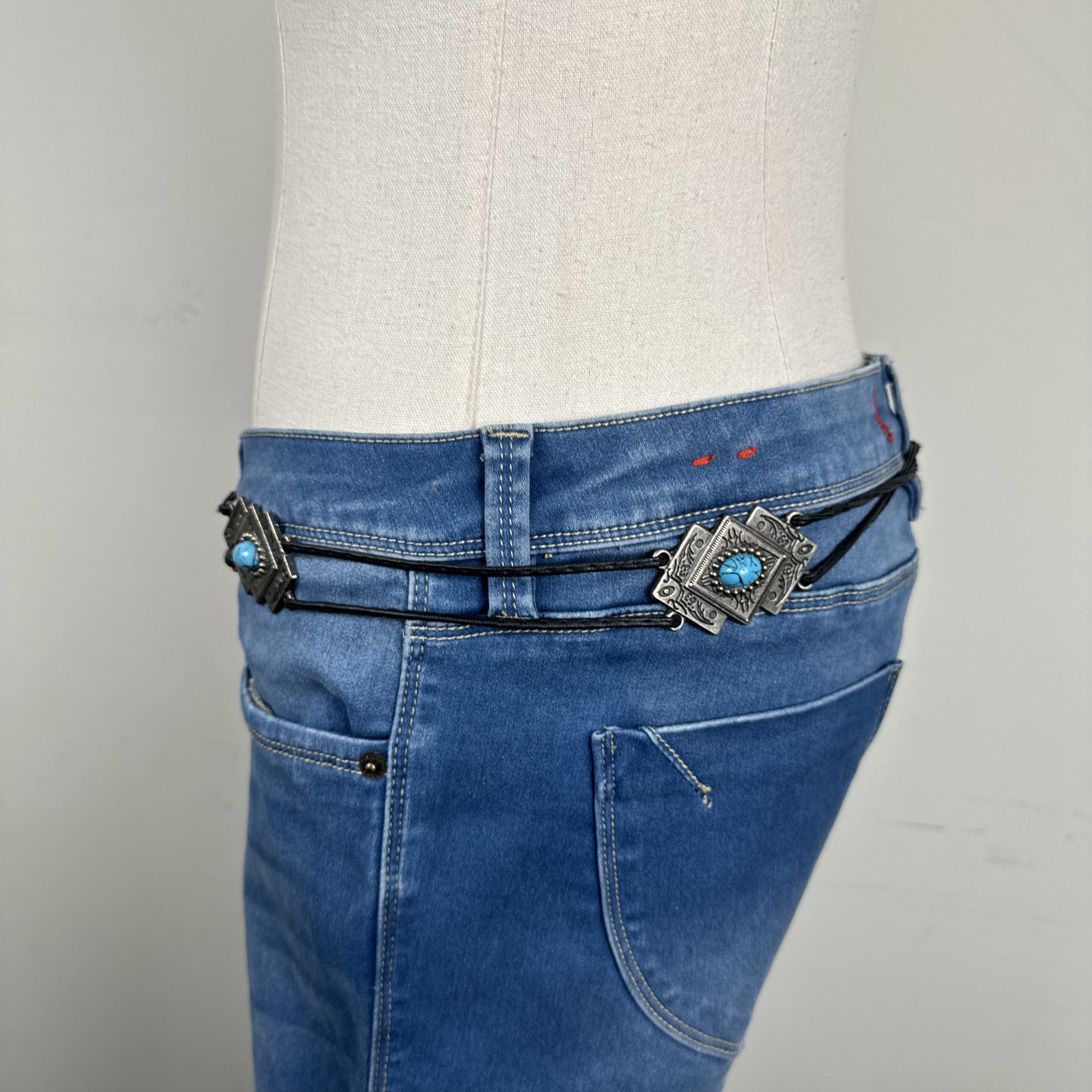 Black Boho Silver Rope Blue Gem Belt – view 3