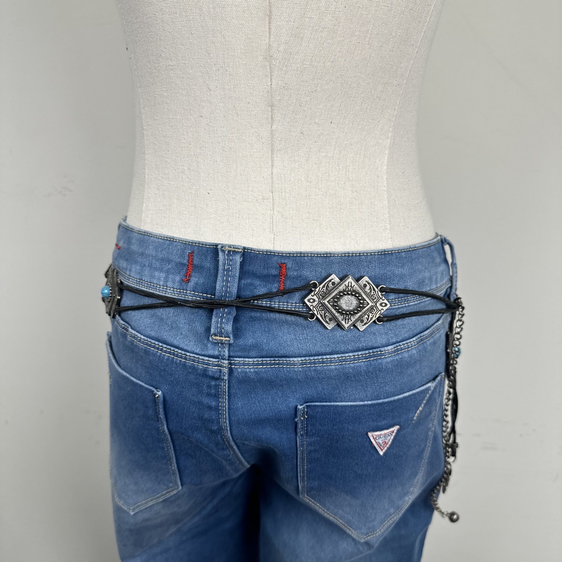 Black Boho Silver Rope Blue Gem Belt – view 4