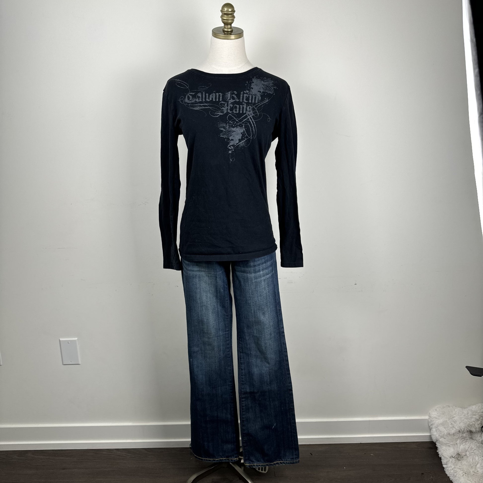 Calvin Klein Y2K Black Tattoo Print Long Sleeve Top – view 2