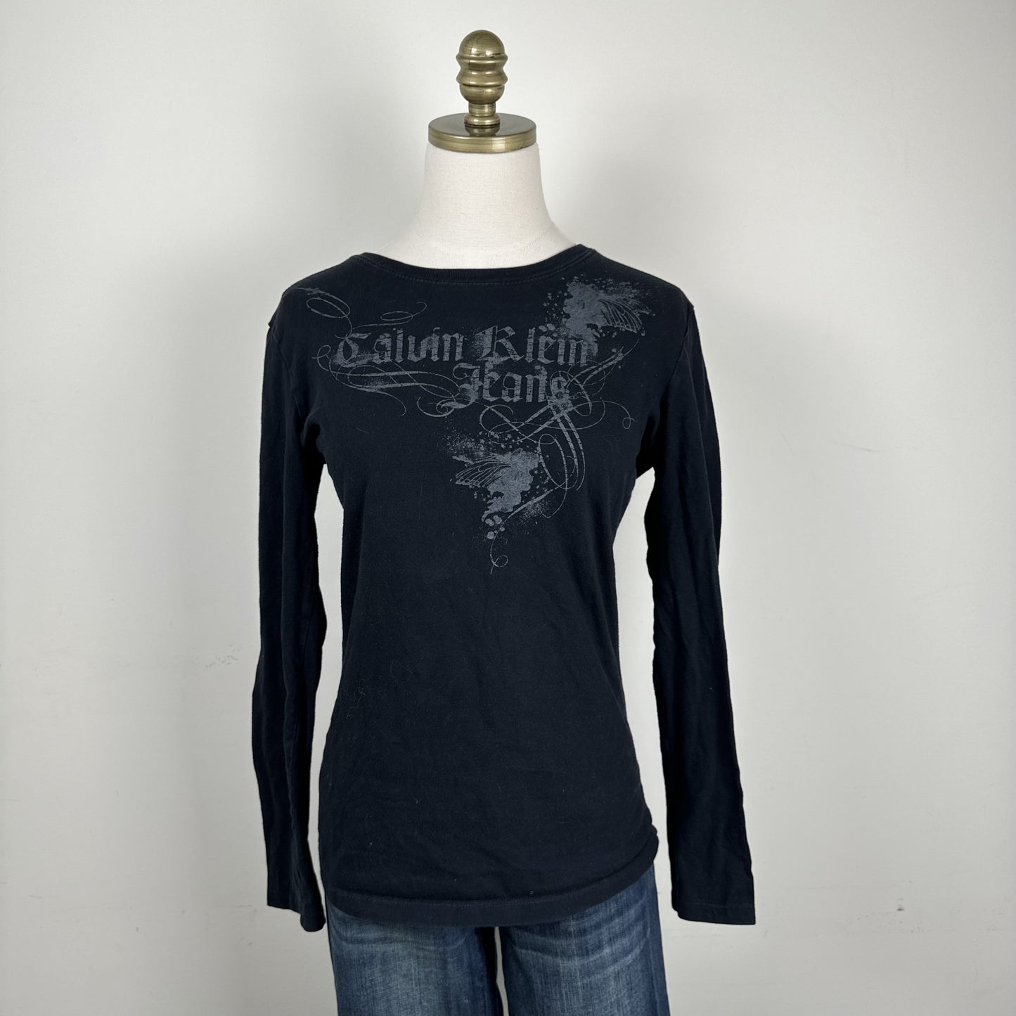 Calvin Klein Y2K Black Tattoo Print Long Sleeve Top – view 1