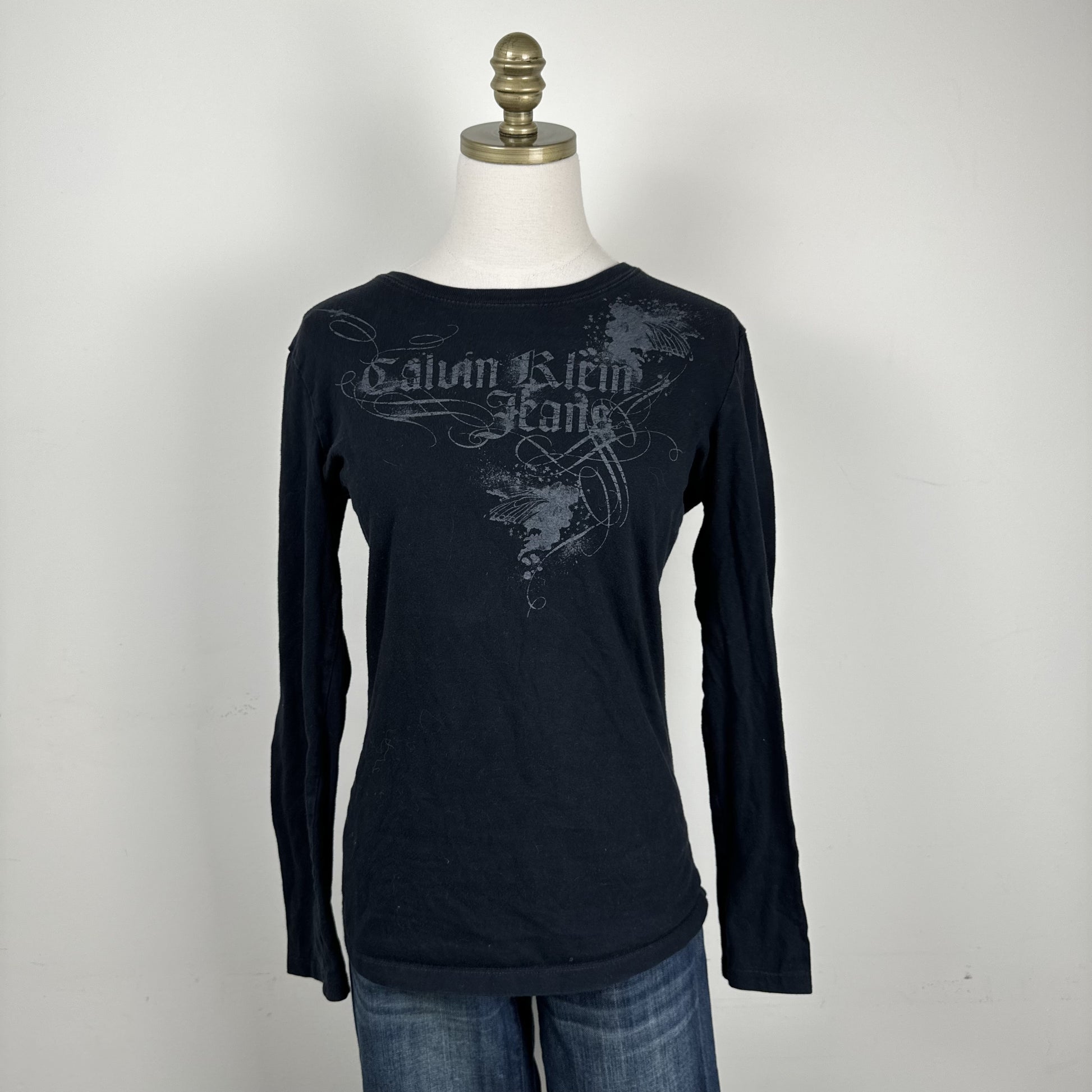 Calvin Klein Y2K Black Tattoo Print Long Sleeve Top – view 1