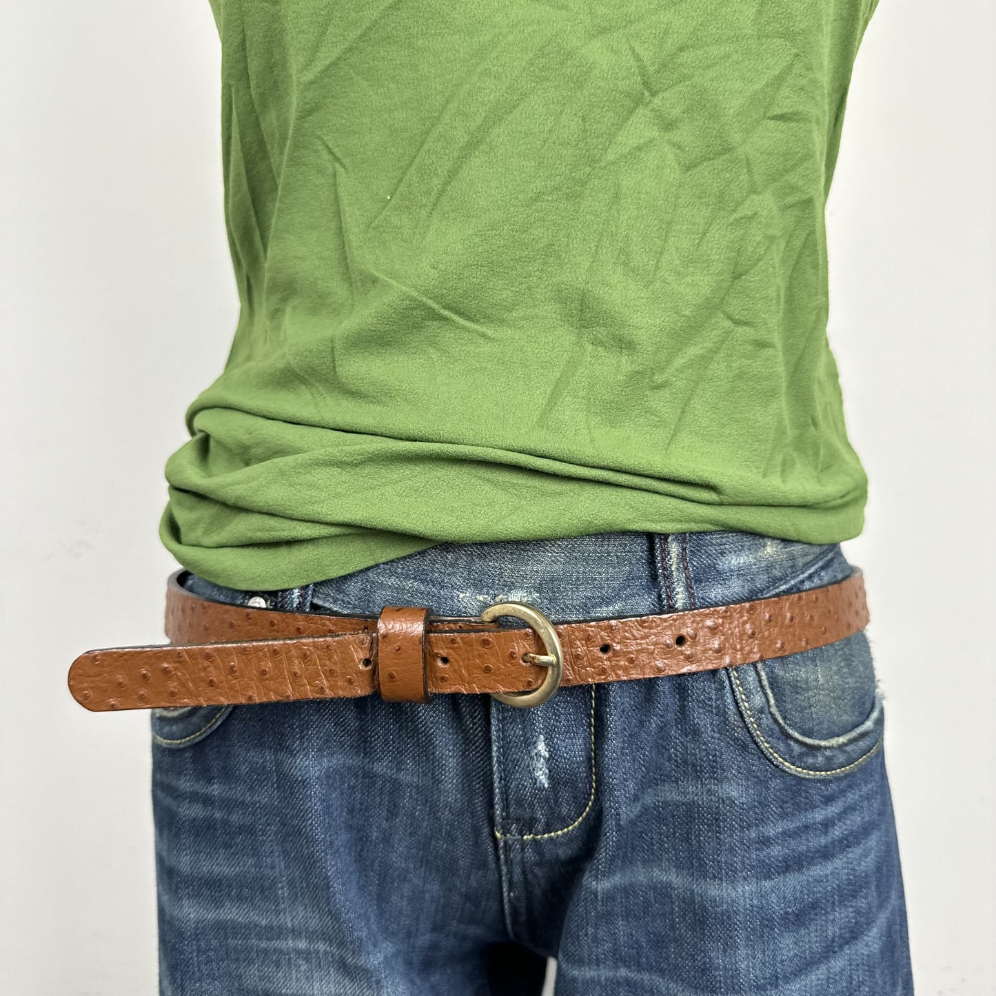 Brown Thin Leather Gold Buckle Belt – view 2