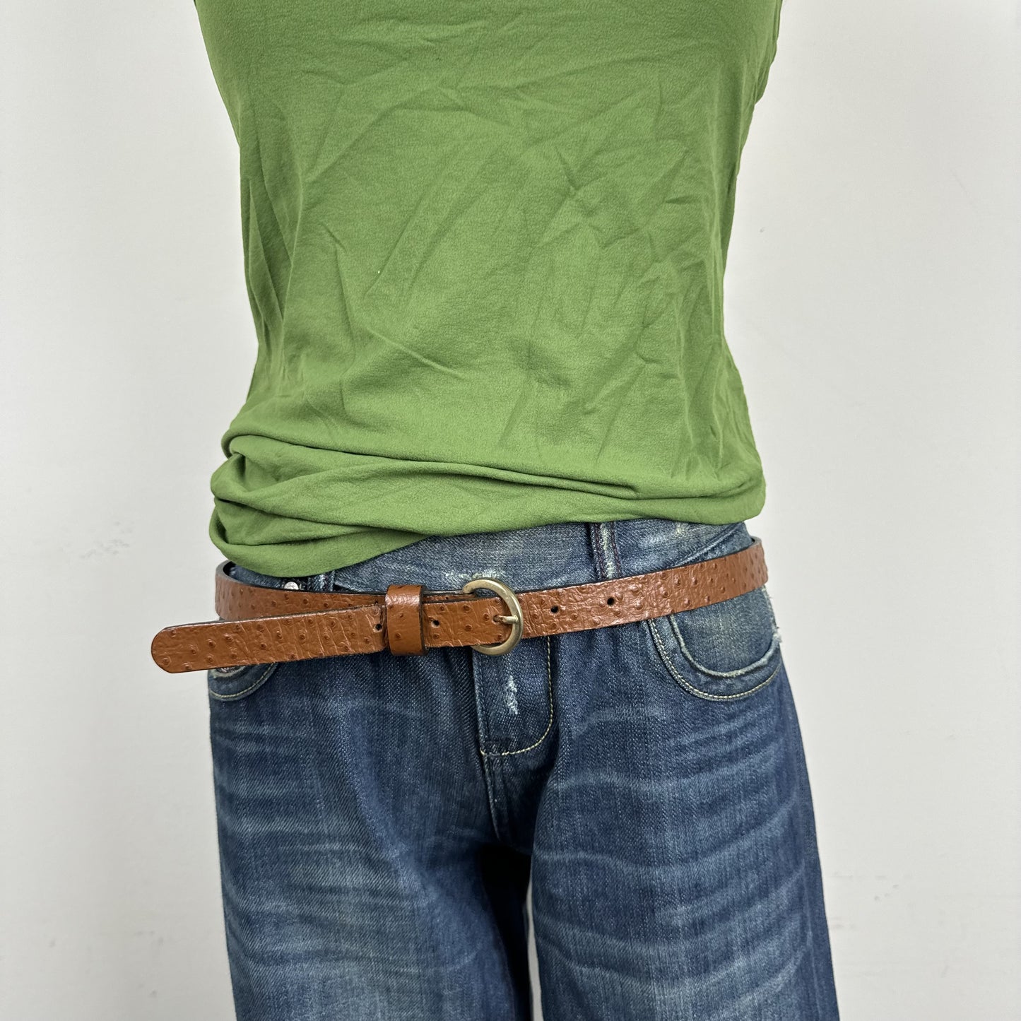 Brown Thin Leather Gold Buckle Belt – view 3