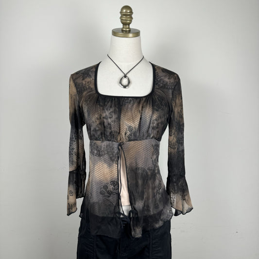 Vintage Brown and Purple Fairy Mesh Babydoll Top – view 1