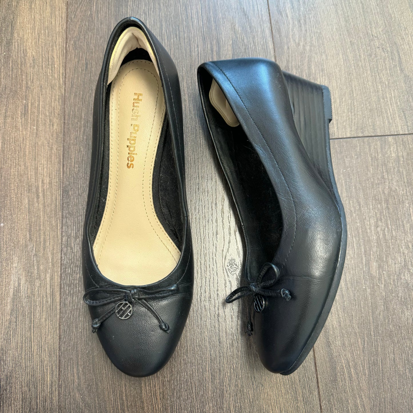 Hush Puppies Black Ballet Wedge Heels with Bow Detail (US W7-7.5)