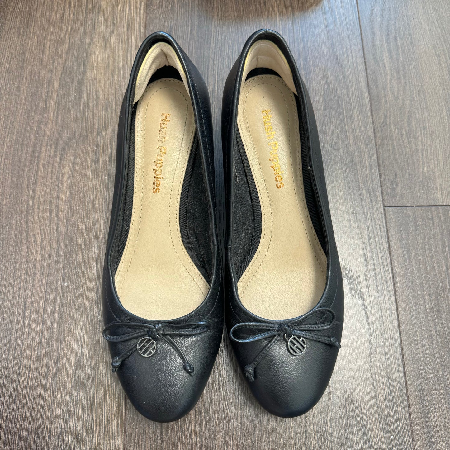 Hush Puppies Black Ballet Wedge Heels with Bow Detail (US W7-7.5)