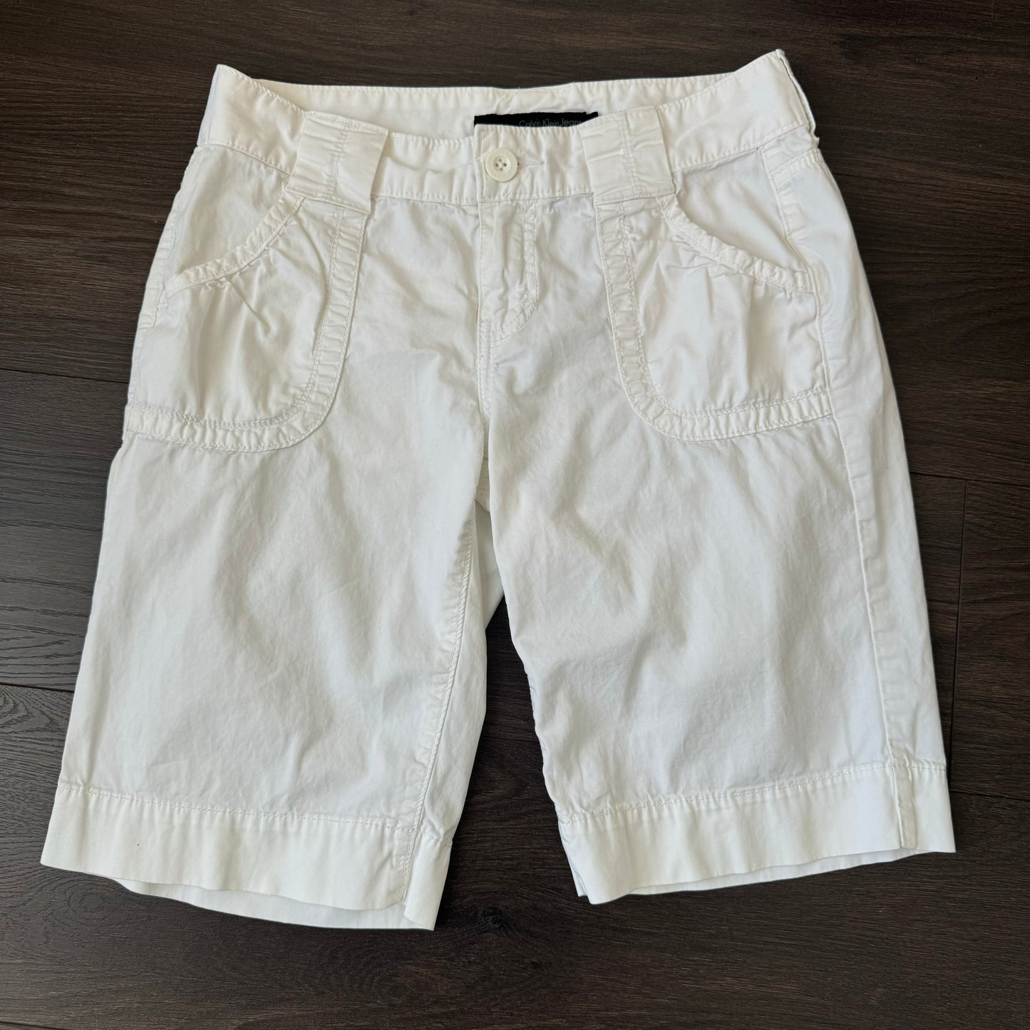 Calvin Klein White Low Rise Cargo Capri Shorts