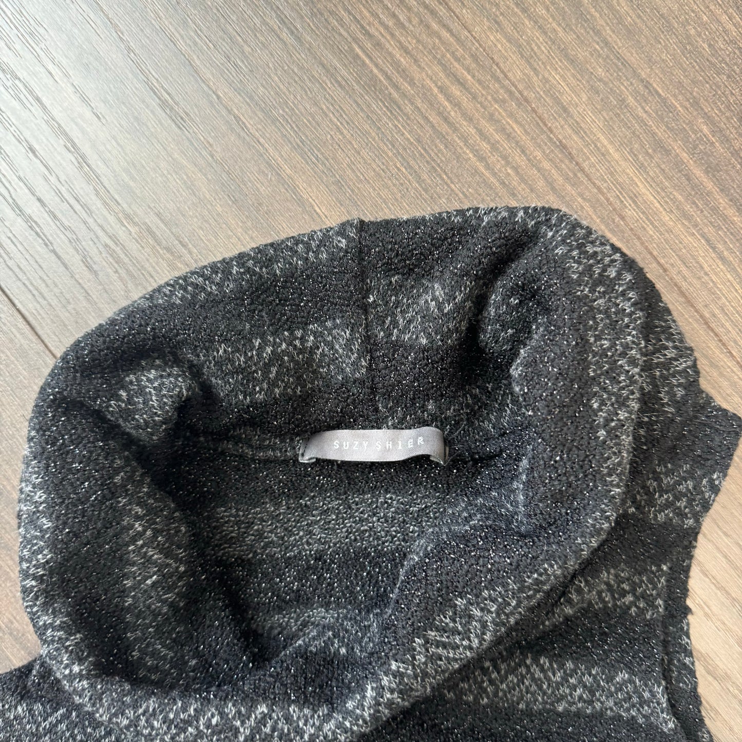 Black and Grey Striped Sleeveless Knit Turtleneck Top