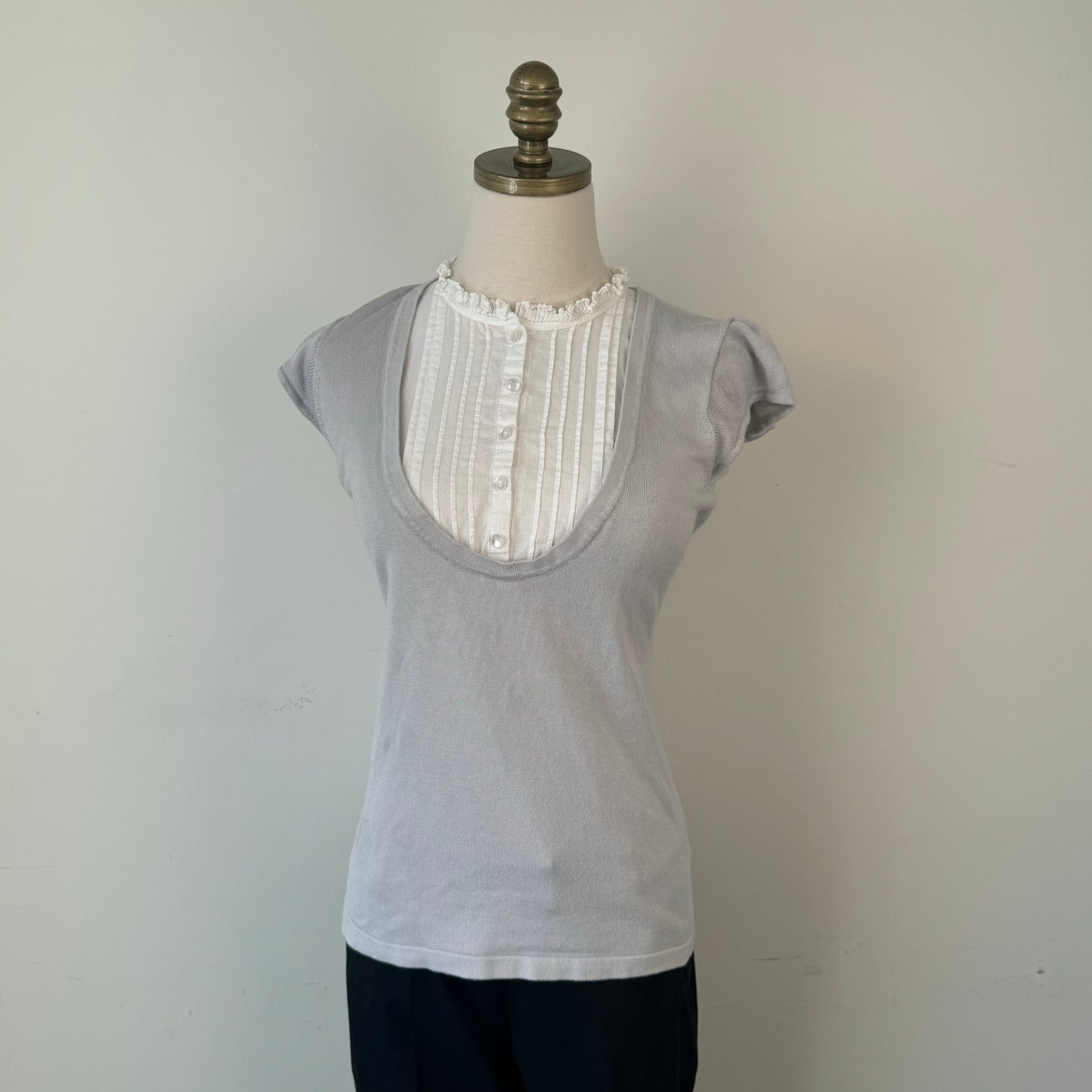 Vintage Ruffled High Neck Button Up Blouse