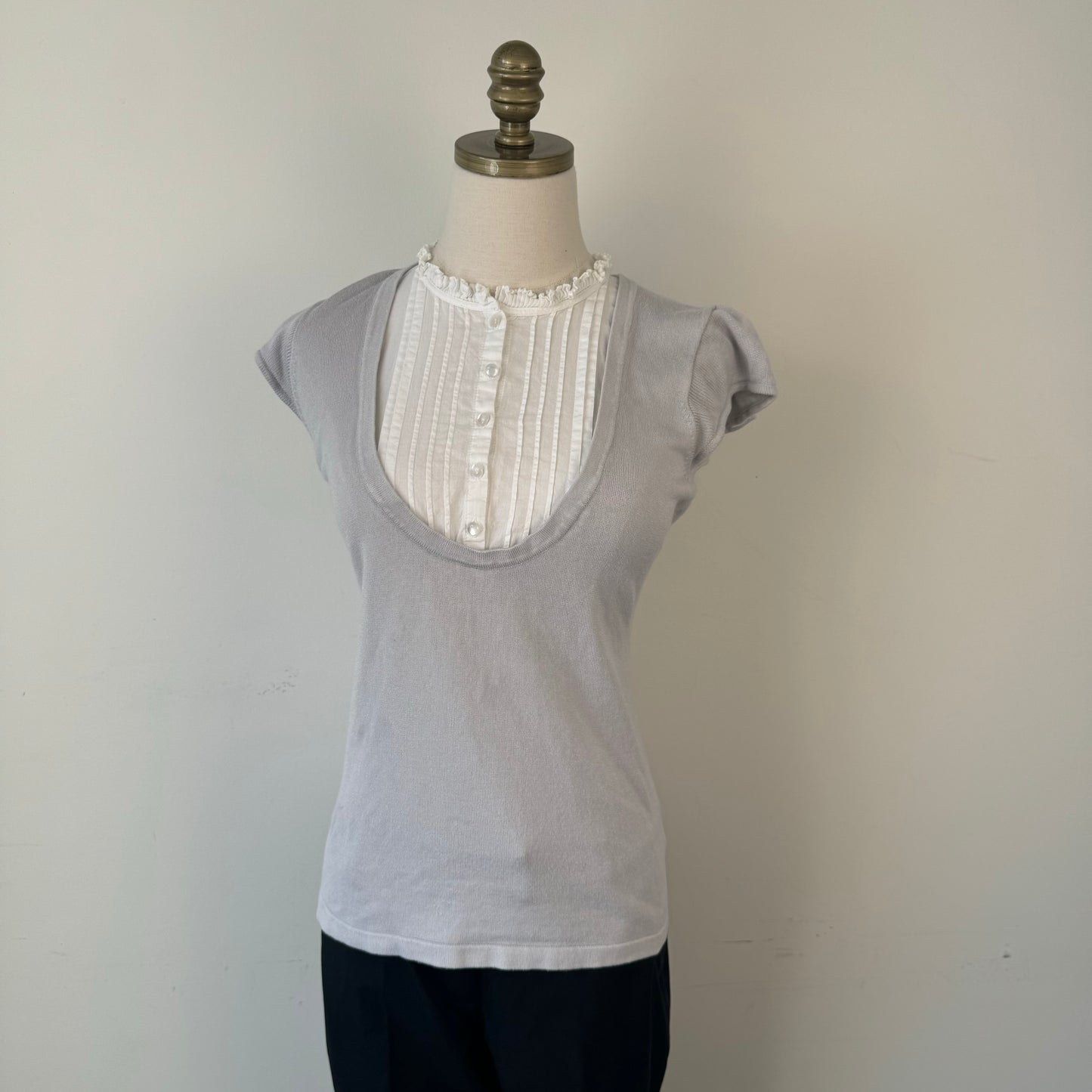 Vintage Ruffled High Neck Button Up Blouse
