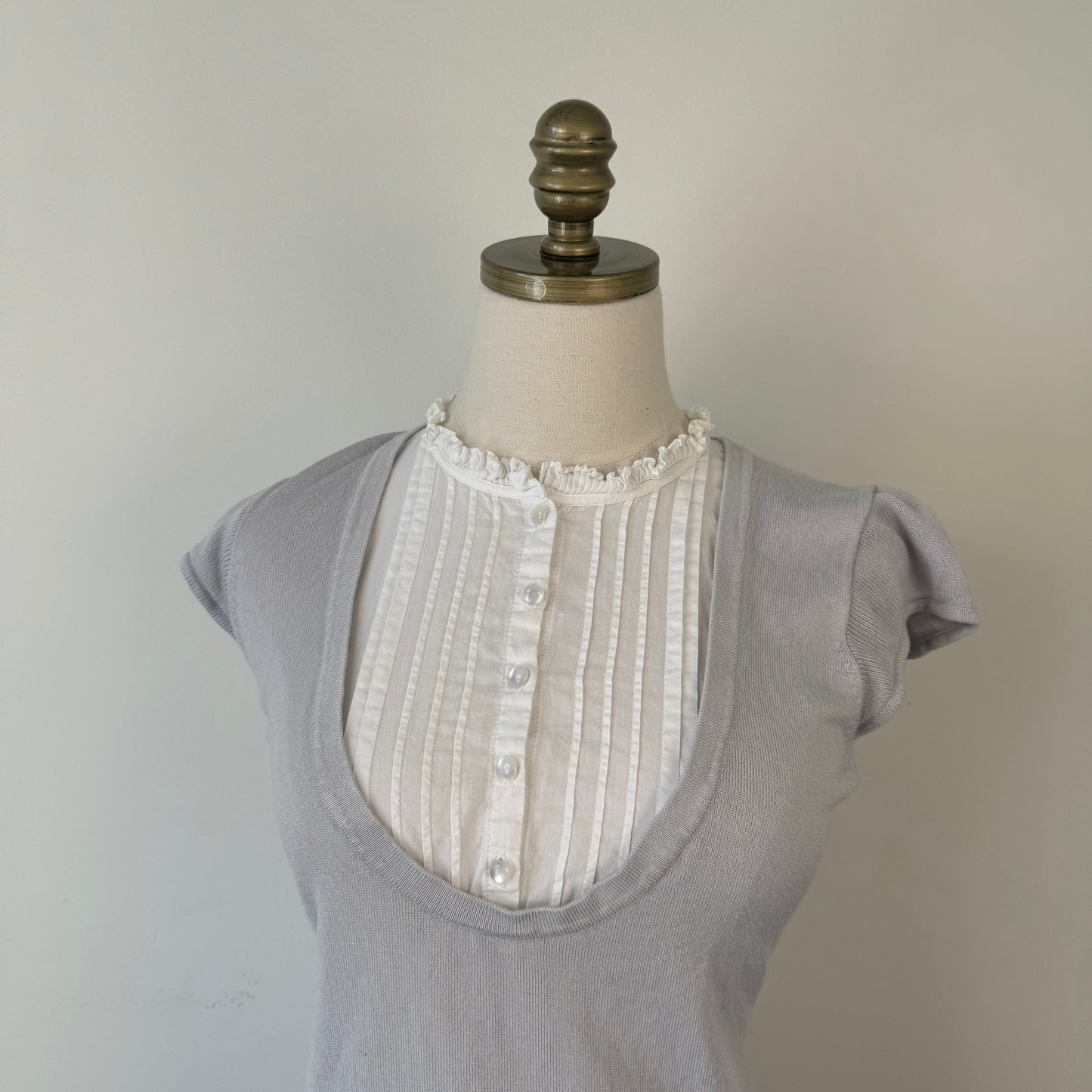 Vintage Ruffled High Neck Button Up Blouse