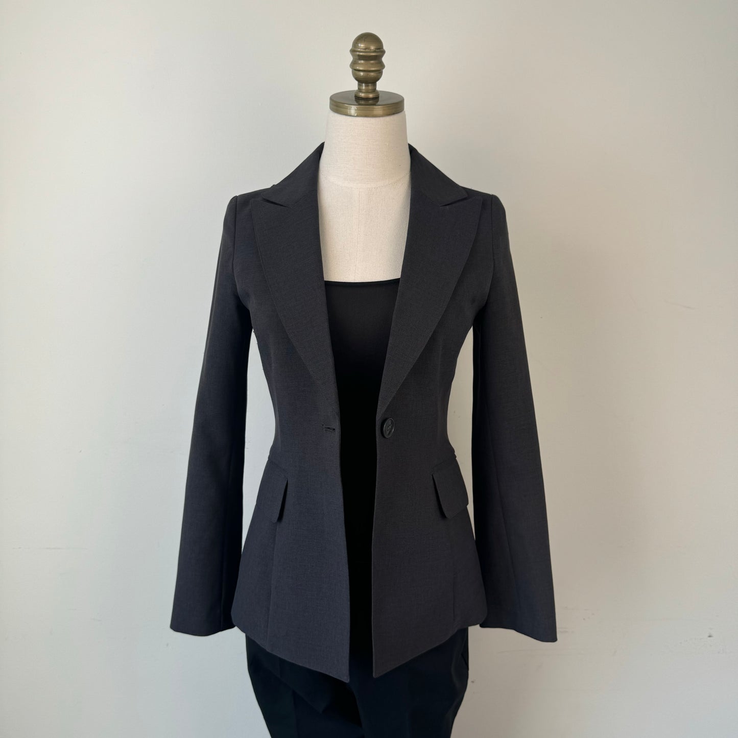 Vintage Dark Grey Fitted Cinched Waist Blazer