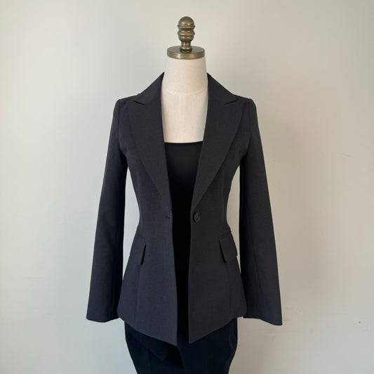 Vintage Dark Grey Fitted Cinched Waist Blazer