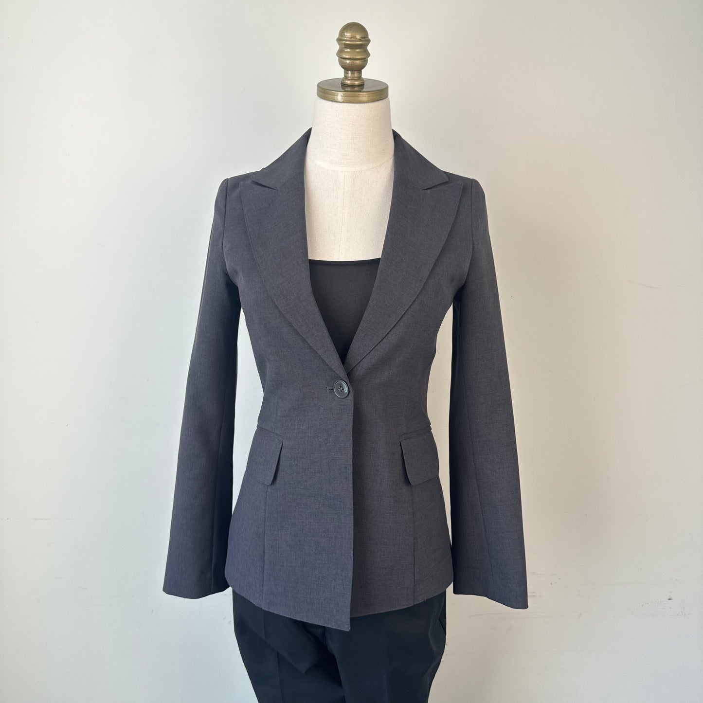 Vintage Dark Grey Fitted Cinched Waist Blazer