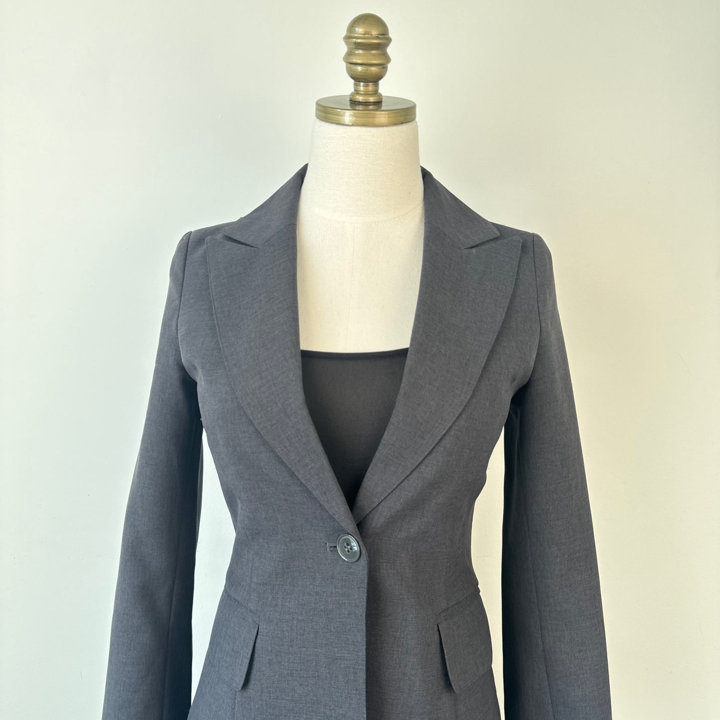 Vintage Dark Grey Fitted Cinched Waist Blazer